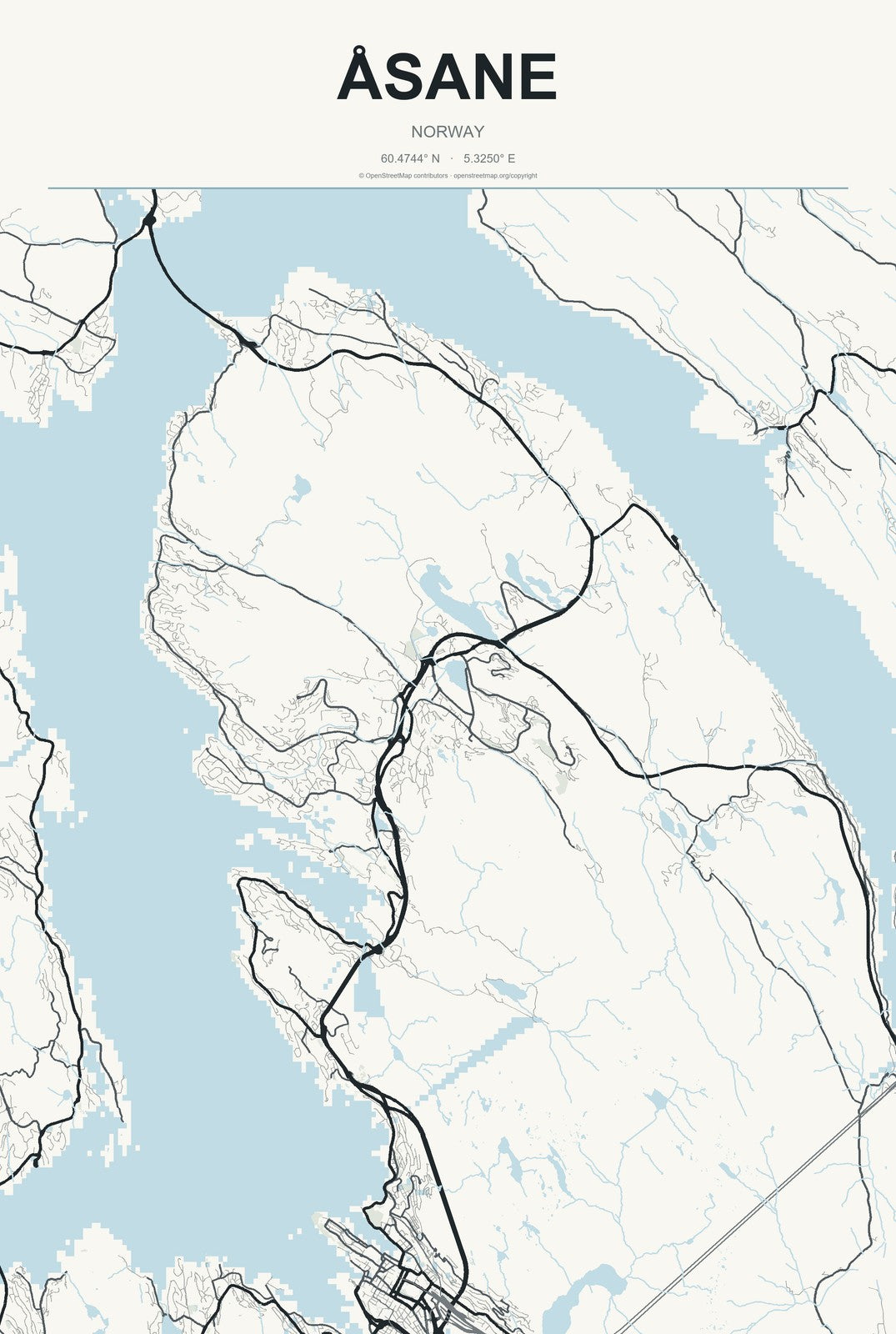 Åsane, Norway City Map Aluminum Sign in Headline Atlas style