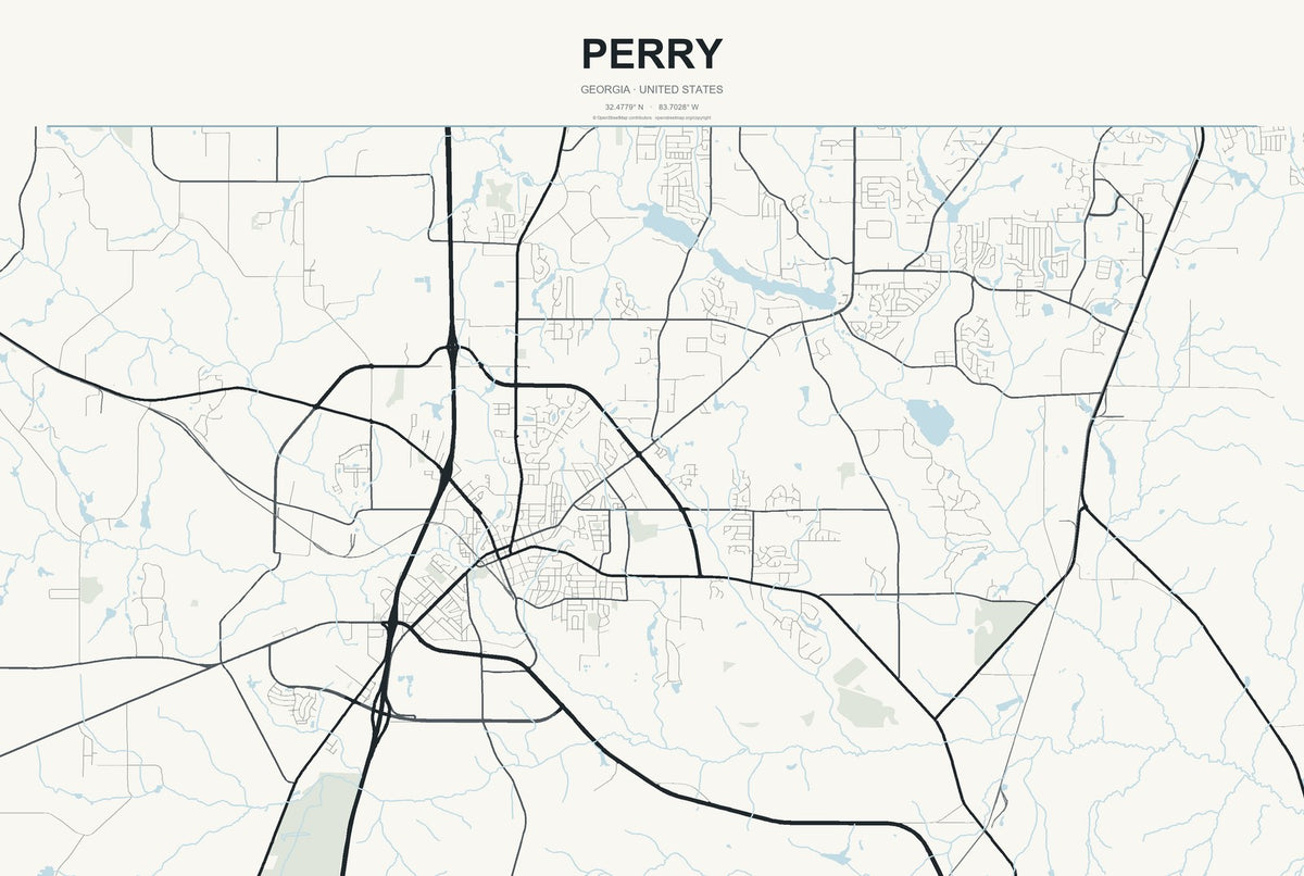 Perry, Georgia City Map Aluminum Sign in Headline Atlas style