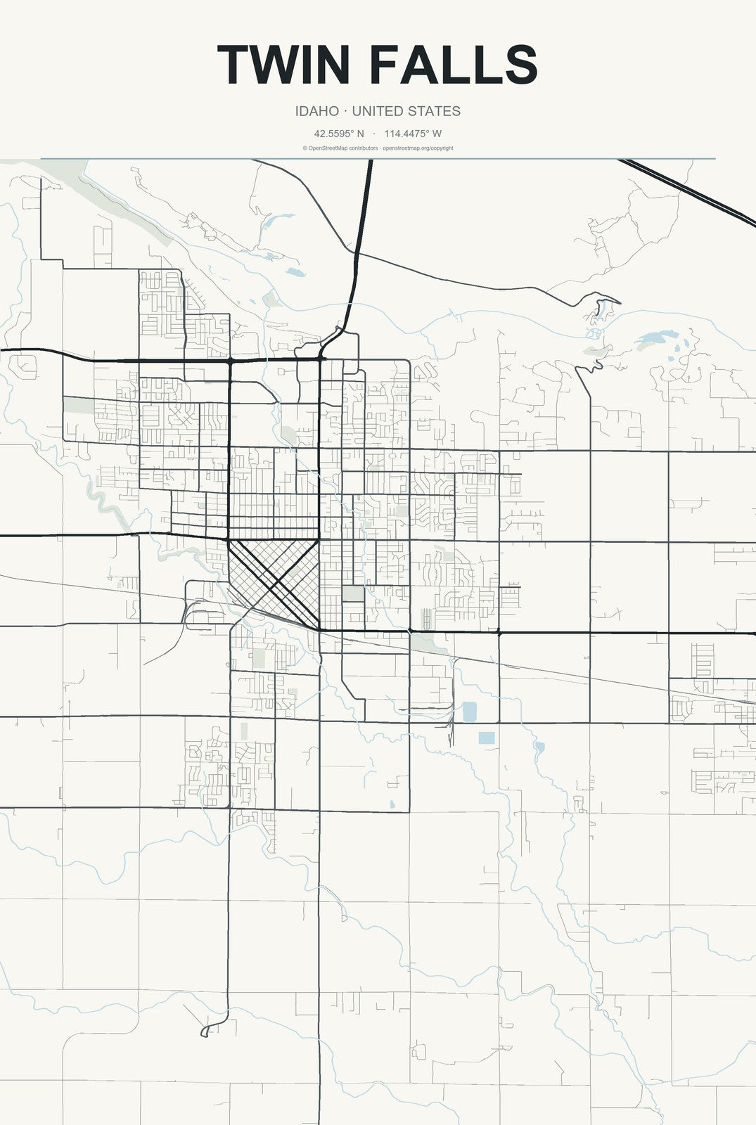 Twin Falls, Idaho City Map Aluminum Sign in Headline Atlas style