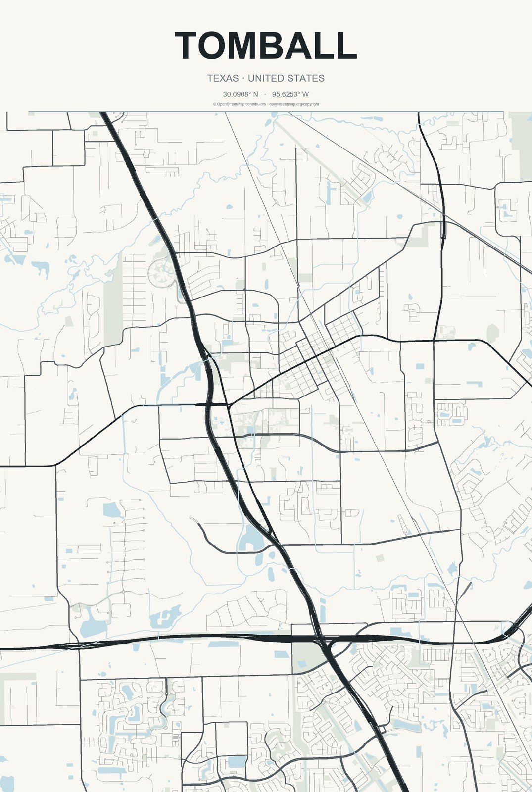 Tomball, Texas City Map Aluminum Sign in Headline Atlas style