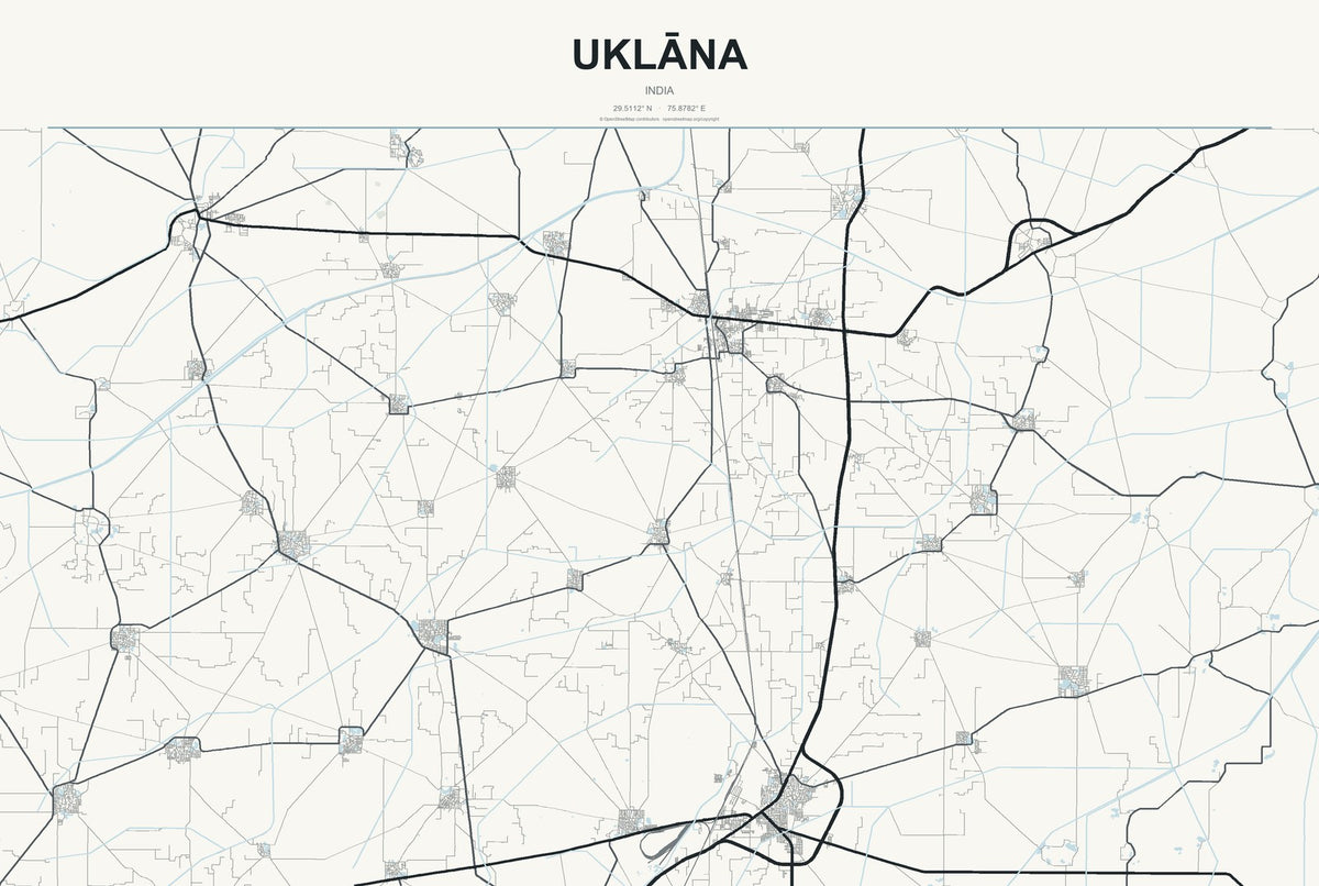 Uklāna, India City Map Aluminum Sign in Headline Atlas style