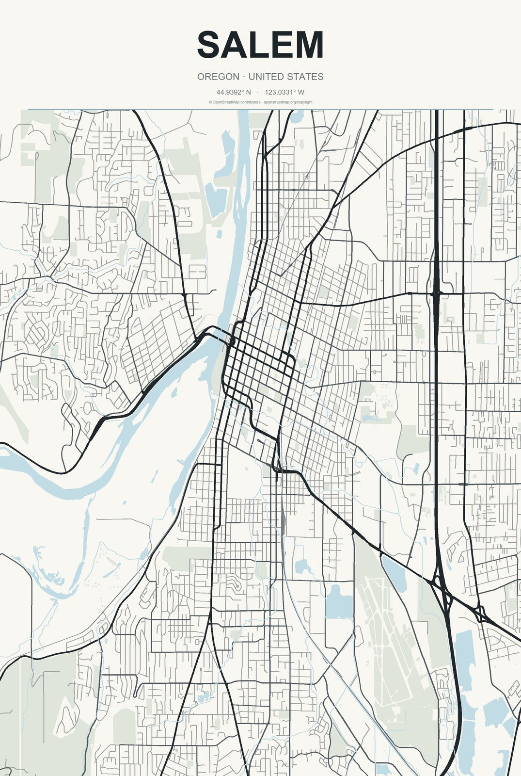 Salem, Oregon City Map Aluminum Sign in Headline Atlas style