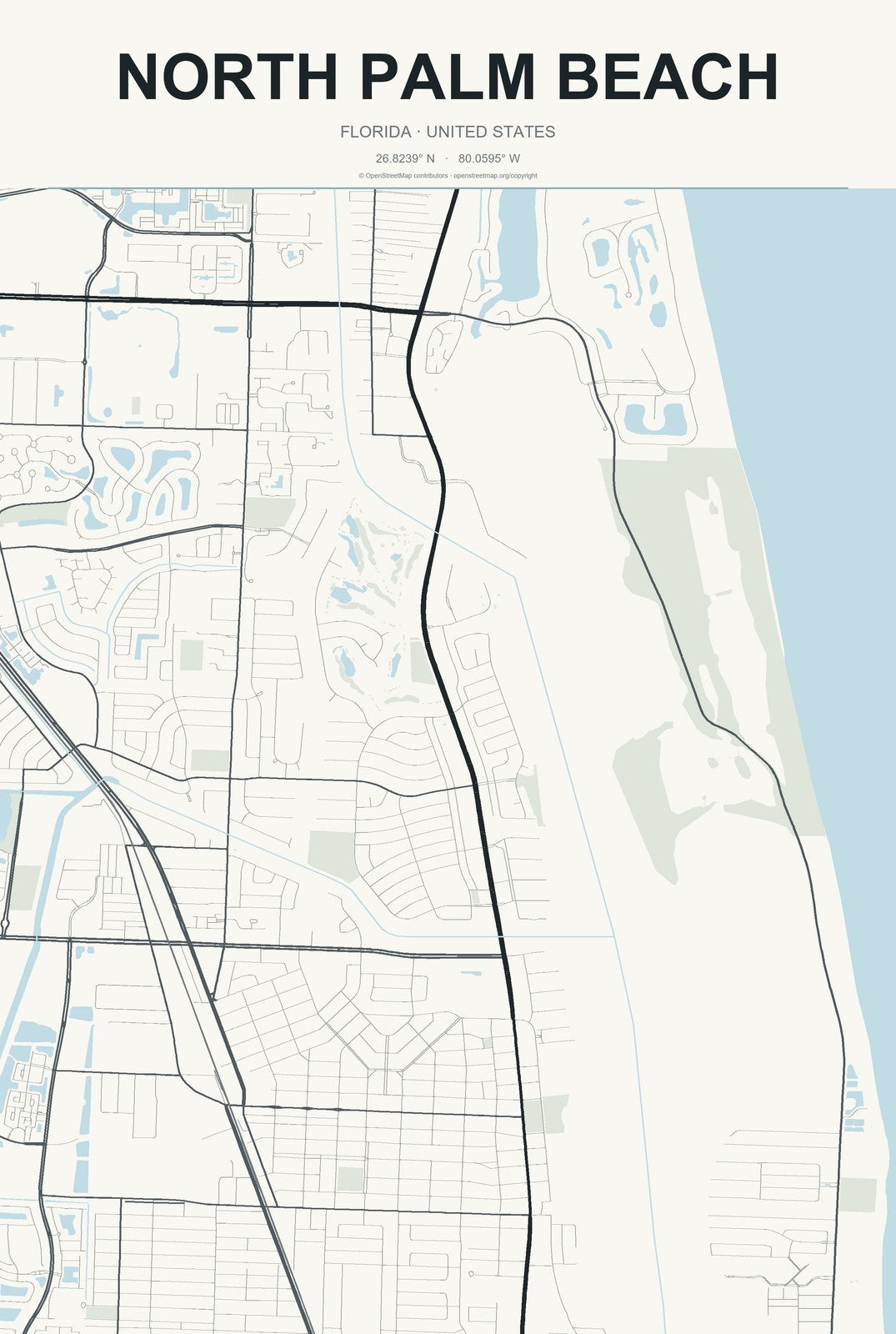 North Palm Beach, Florida City Map Aluminum Sign in Headline Atlas style