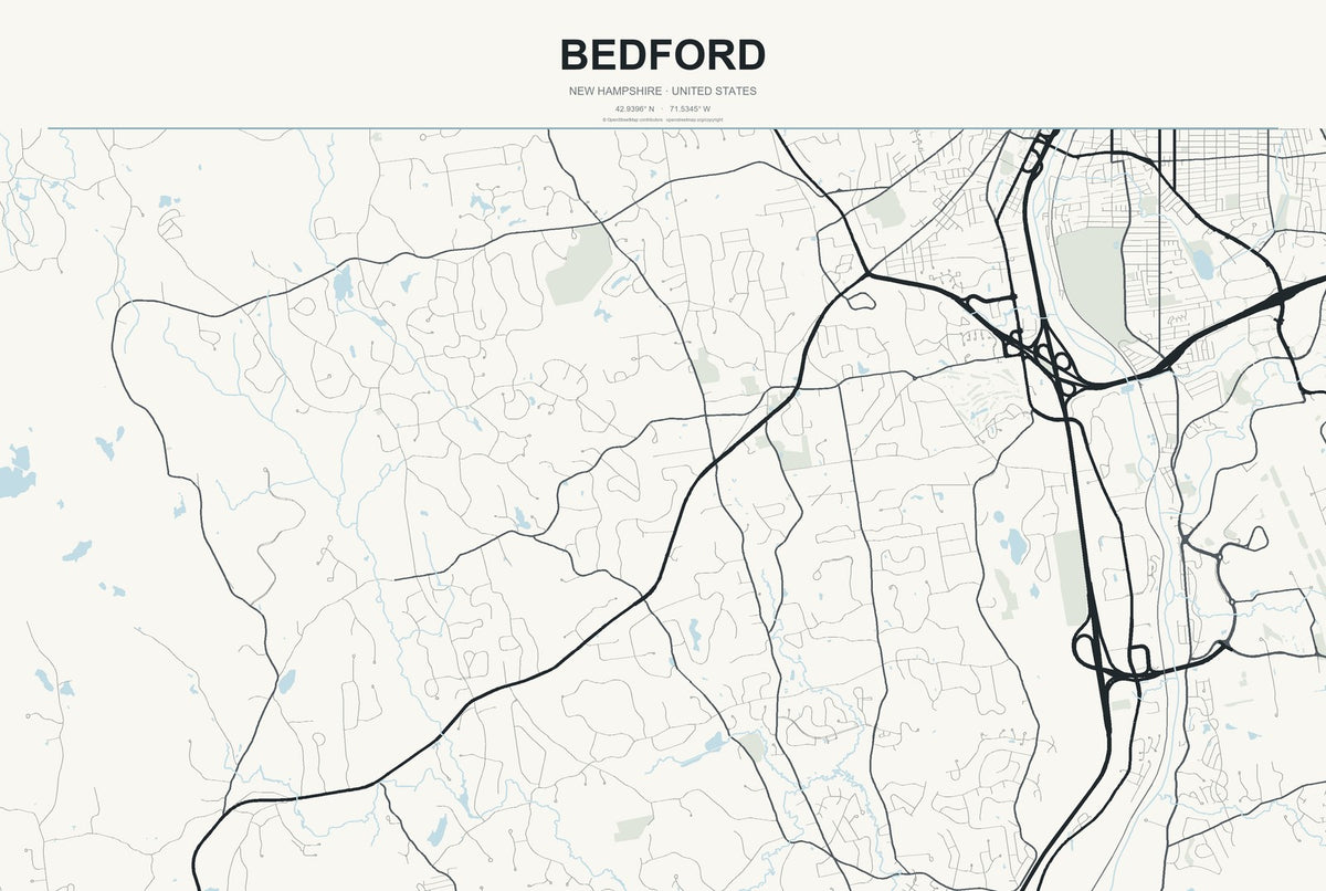 Bedford, New Hampshire City Map Aluminum Sign in Headline Atlas style