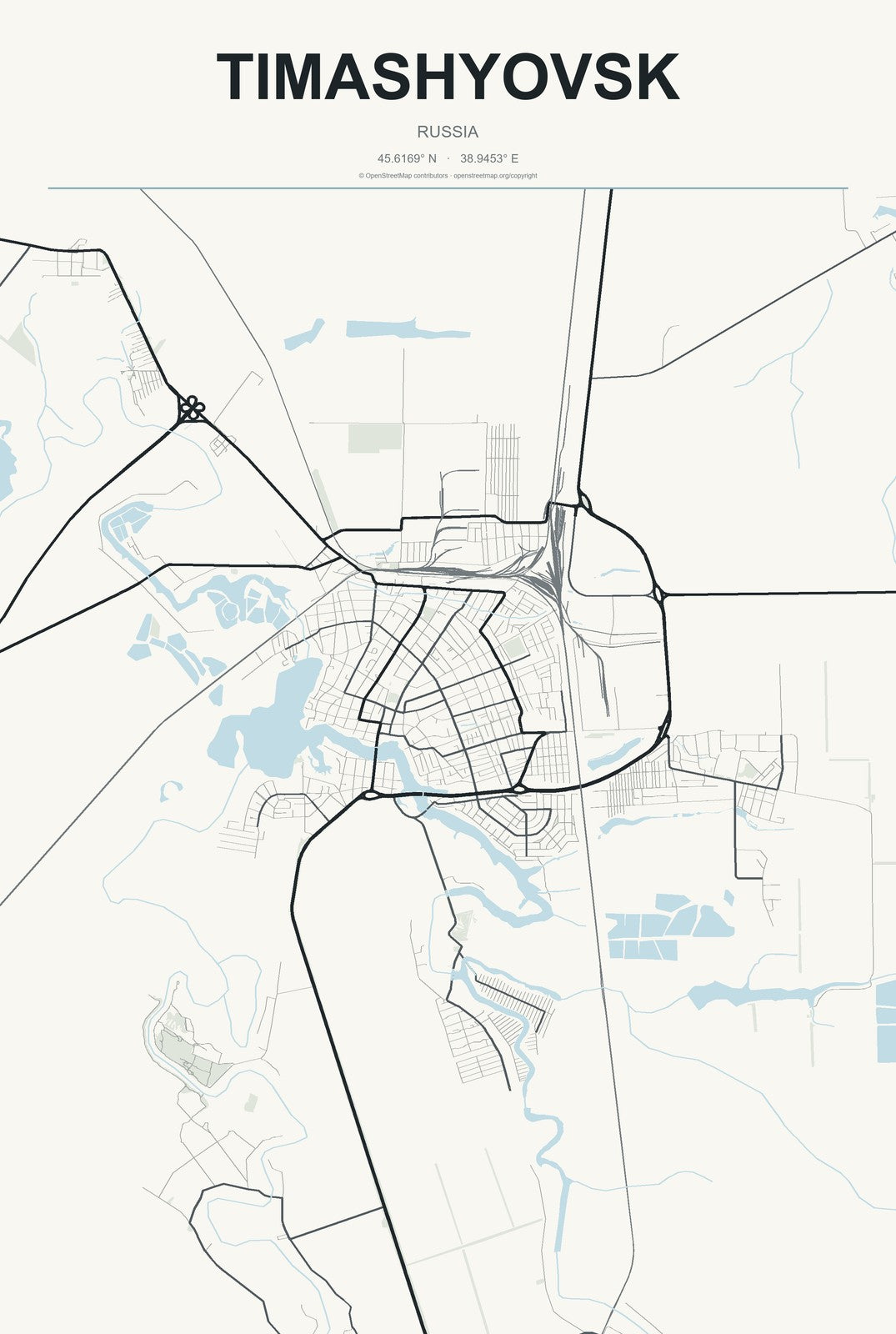 Timashyovsk, Russia City Map Aluminum Sign in Headline Atlas style