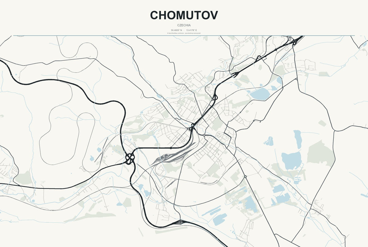 Chomutov, Czechia City Map Aluminum Sign in Headline Atlas style