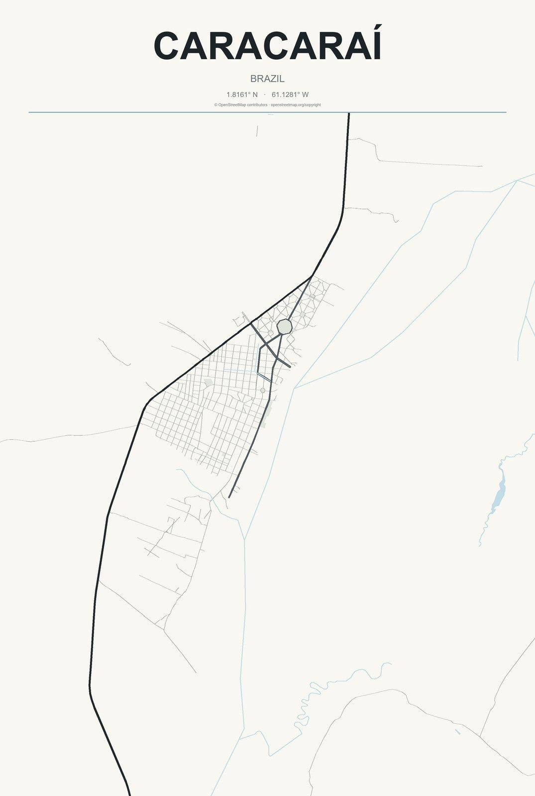 Caracaraí, Brazil City Map Aluminum Sign in Headline Atlas style