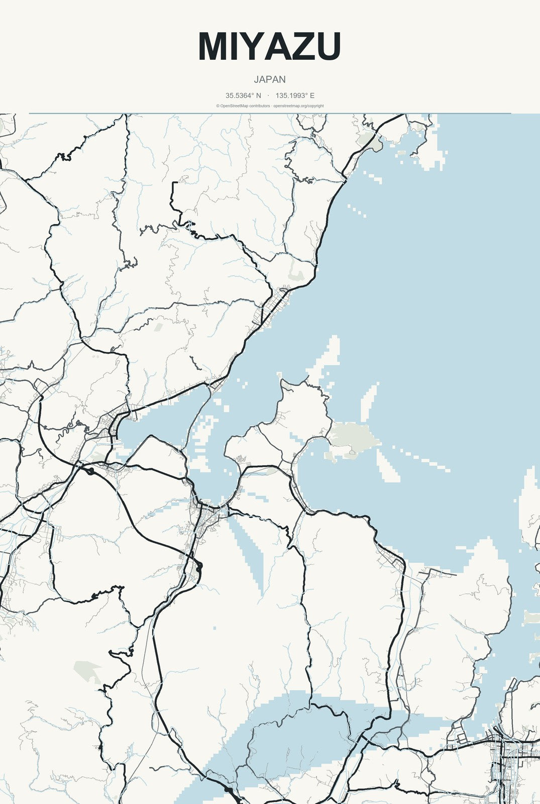 Miyazu, Japan City Map Aluminum Sign in Headline Atlas style