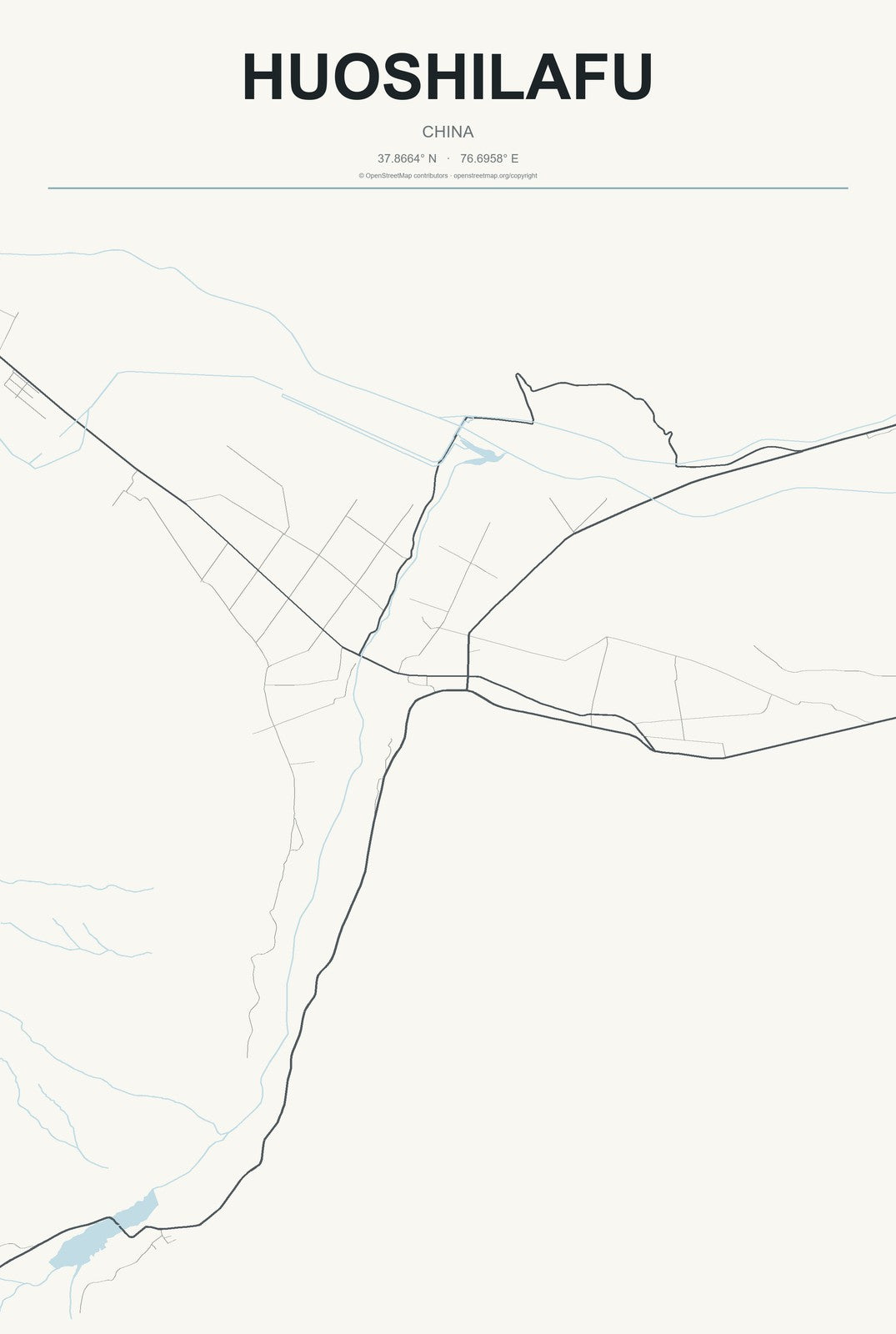 Huoshilafu, China City Map Aluminum Sign in Headline Atlas style