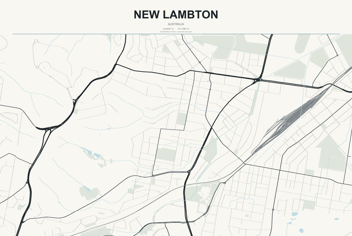 New Lambton, Australia City Map Aluminum Sign in Headline Atlas style