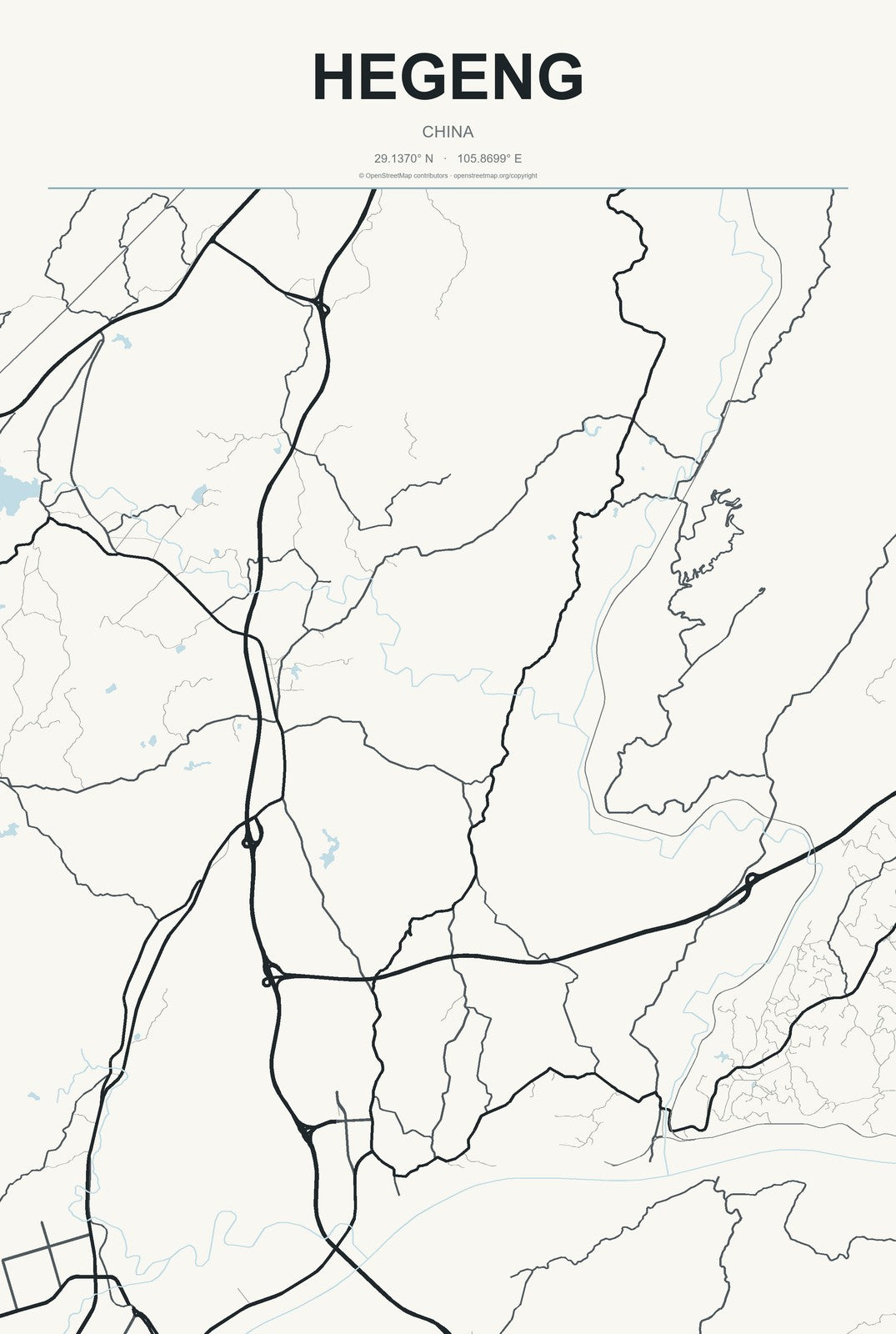 Hegeng, China City Map Aluminum Sign in Headline Atlas style