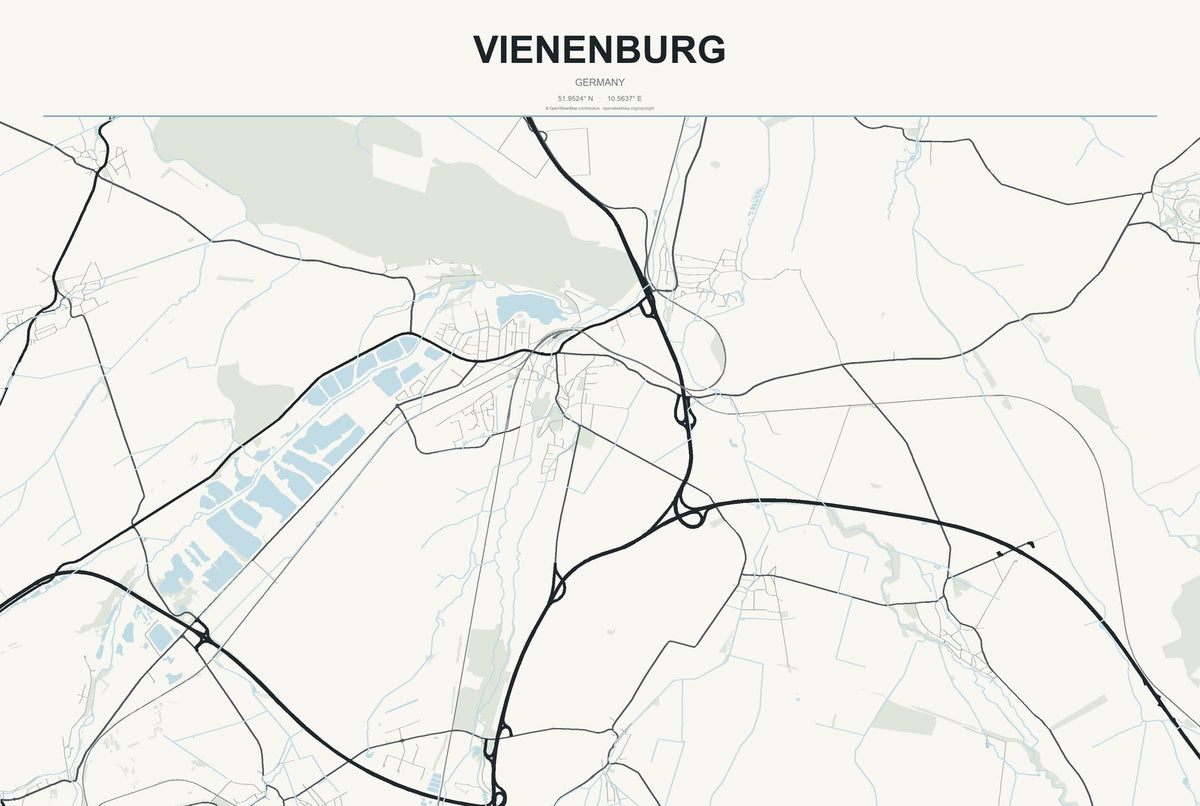 Vienenburg, Germany City Map Aluminum Sign in Headline Atlas style