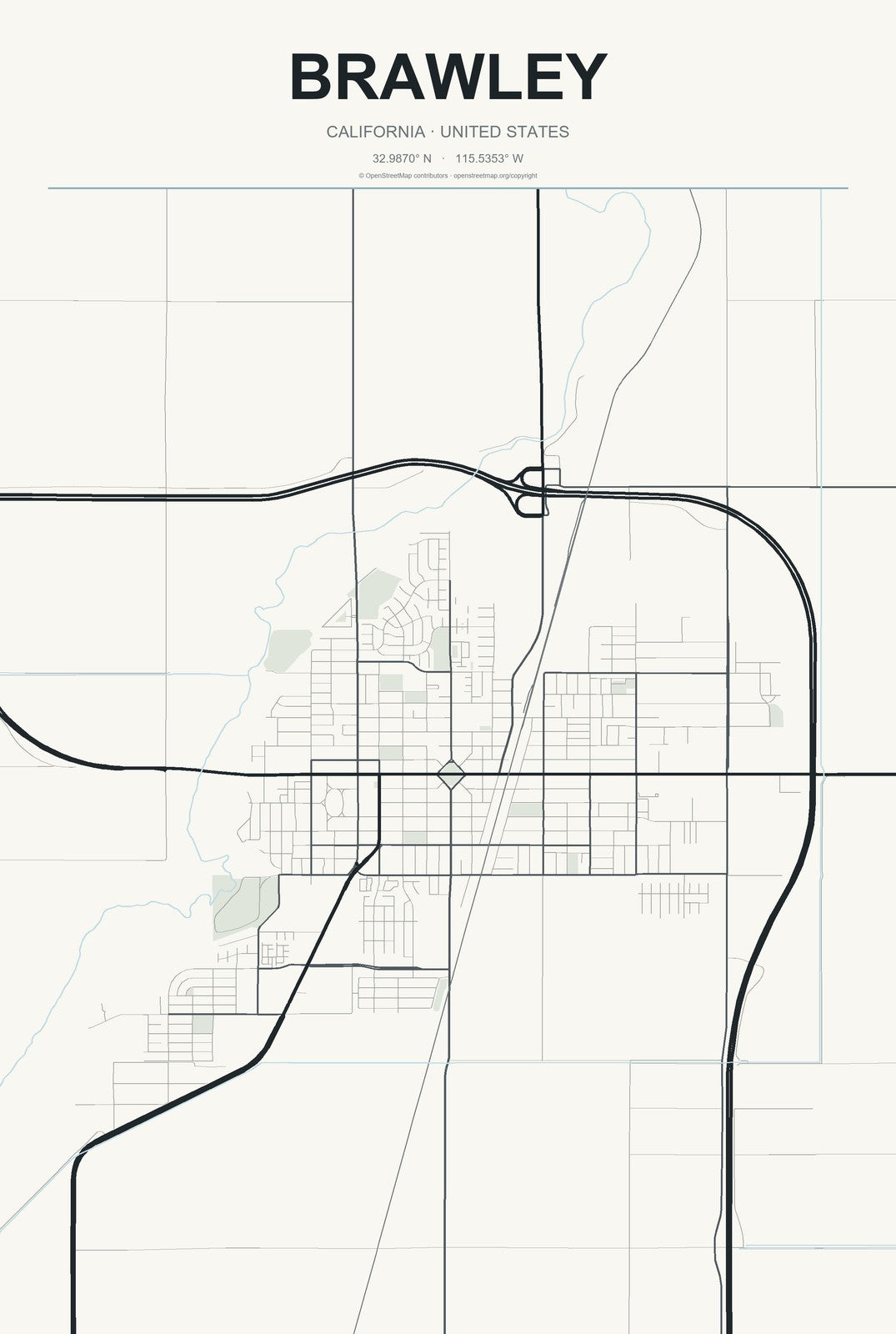 Brawley, California City Map Aluminum Sign in Headline Atlas style