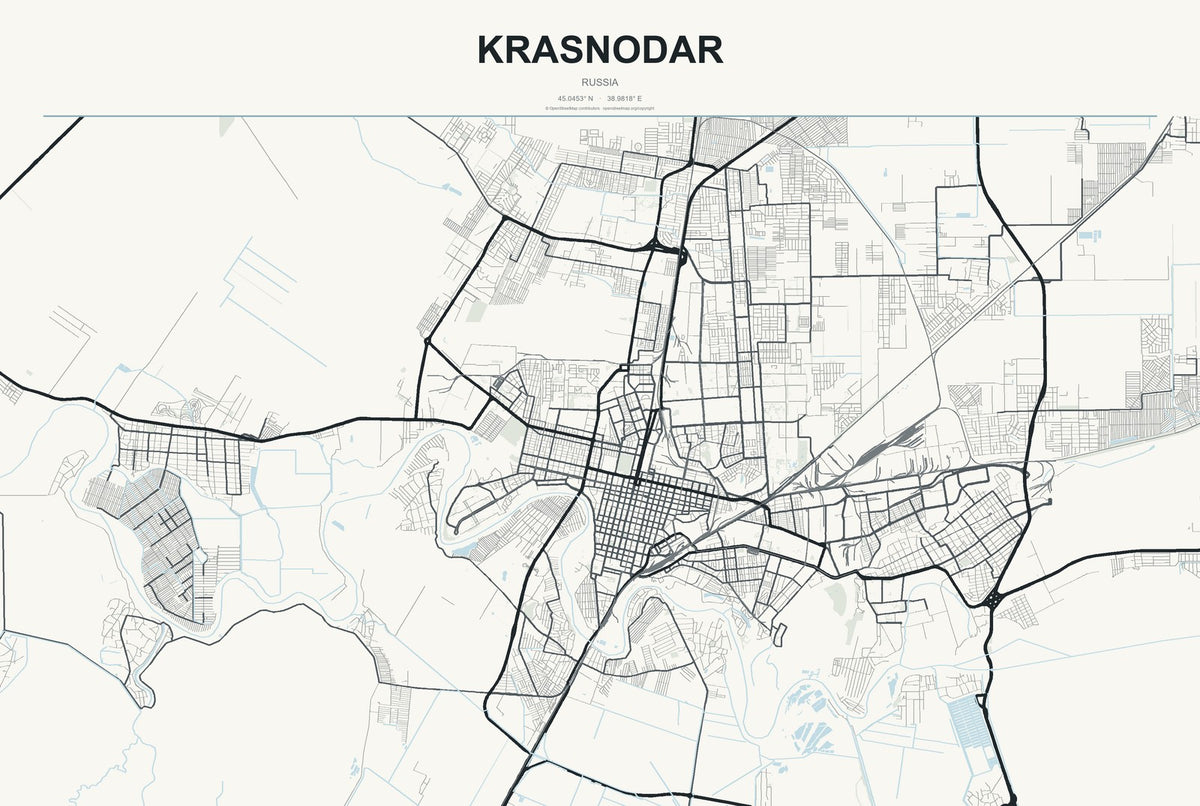 Krasnodar, Russia City Map Aluminum Sign in Headline Atlas style