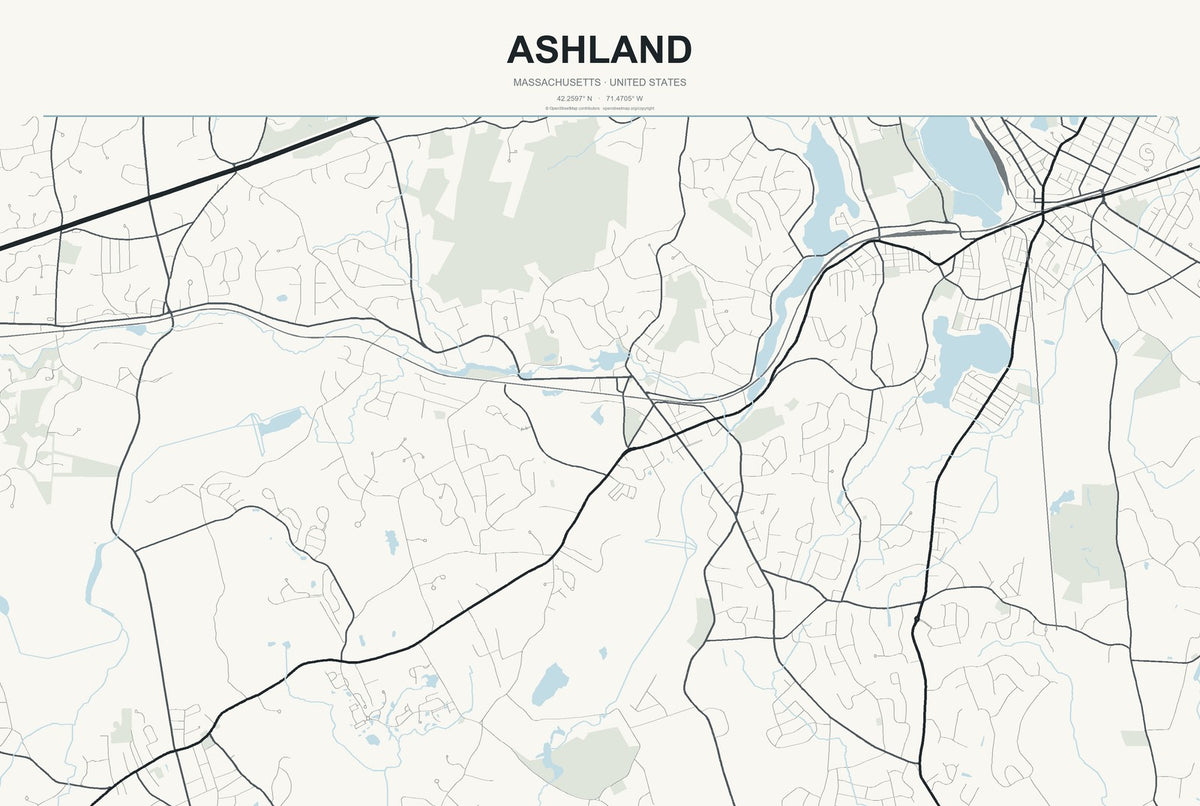 Ashland, Massachusetts City Map Aluminum Sign in Headline Atlas style