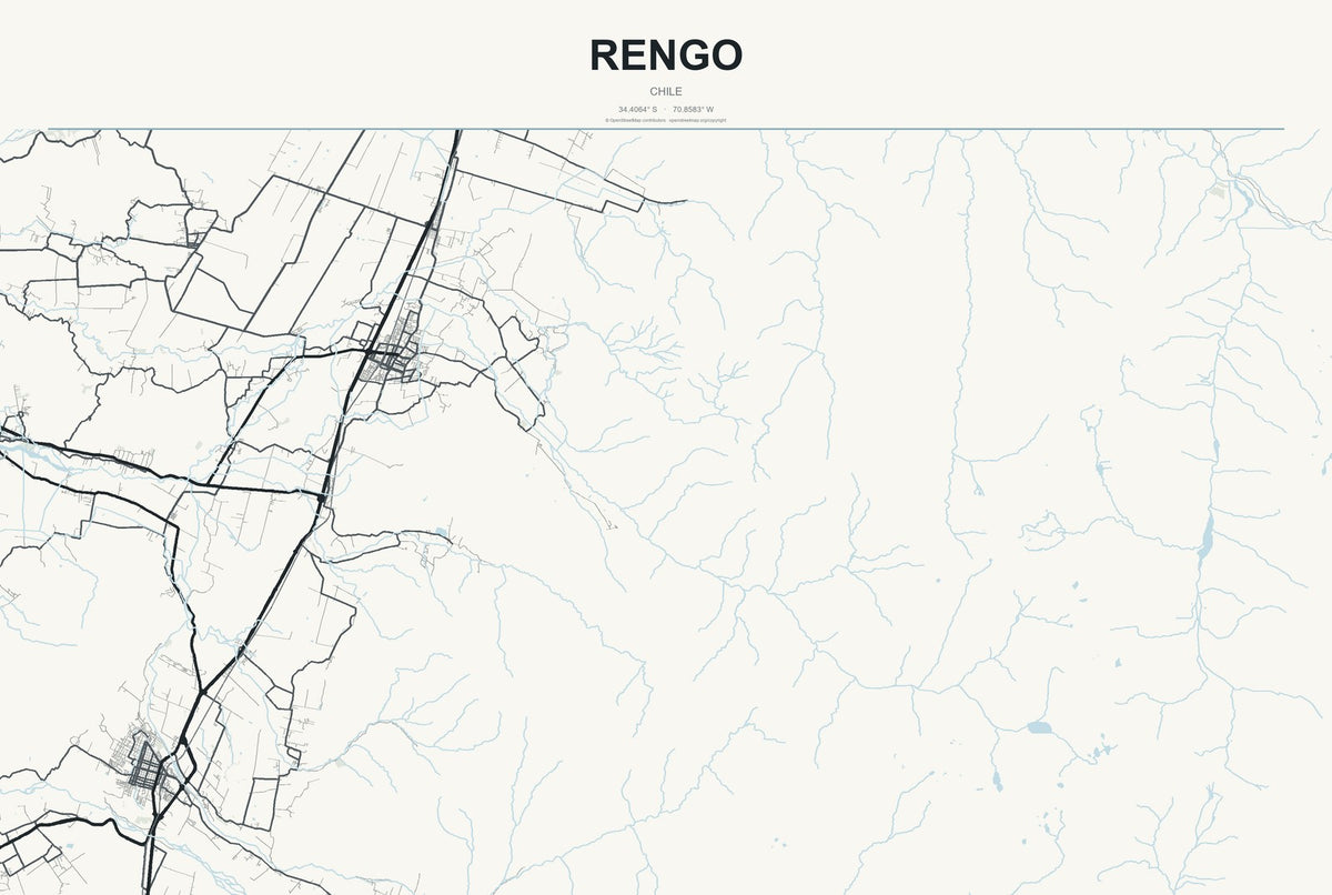 Rengo, Chile City Map Aluminum Sign in Headline Atlas style