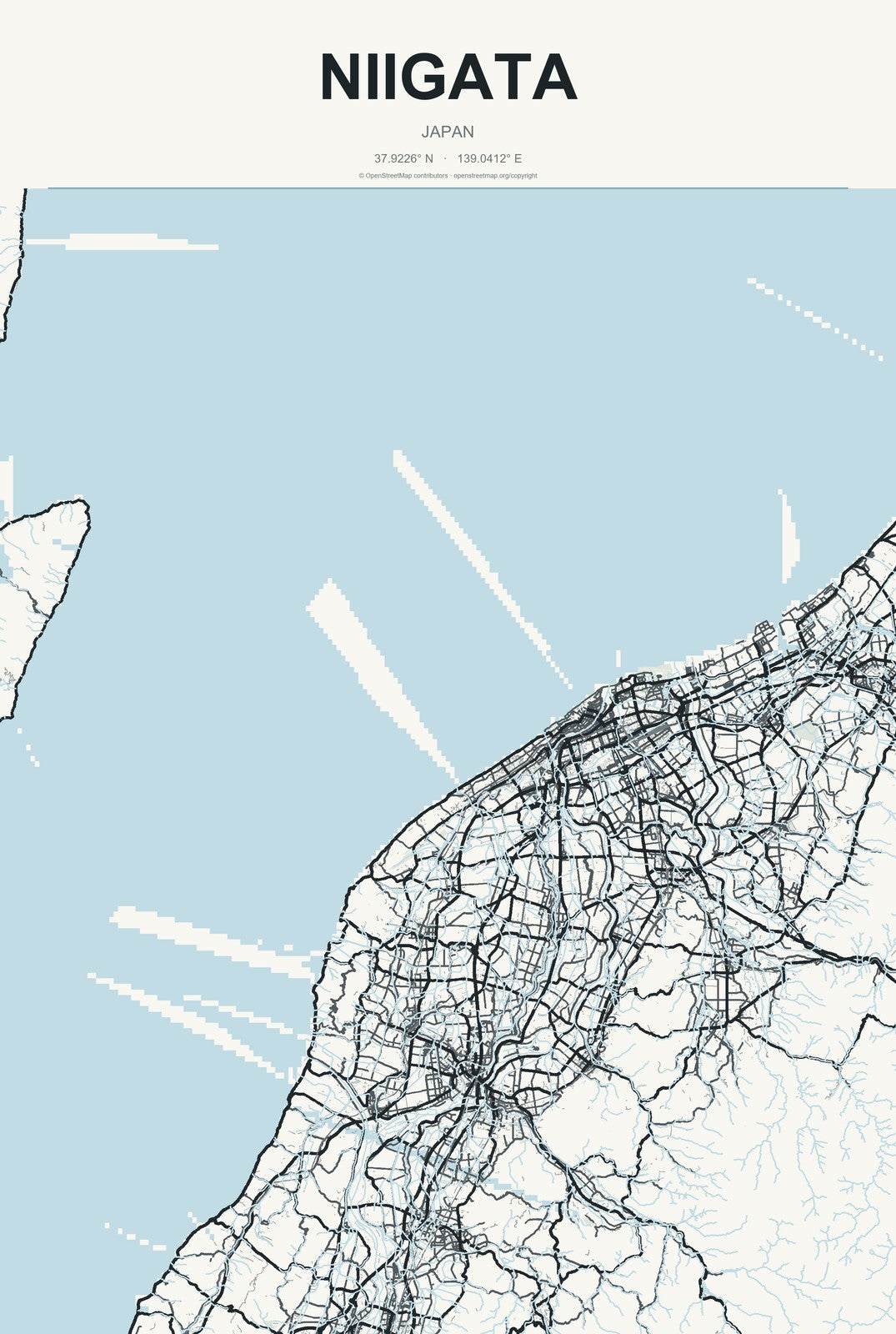 Niigata, Japan City Map Aluminum Sign in Headline Atlas style