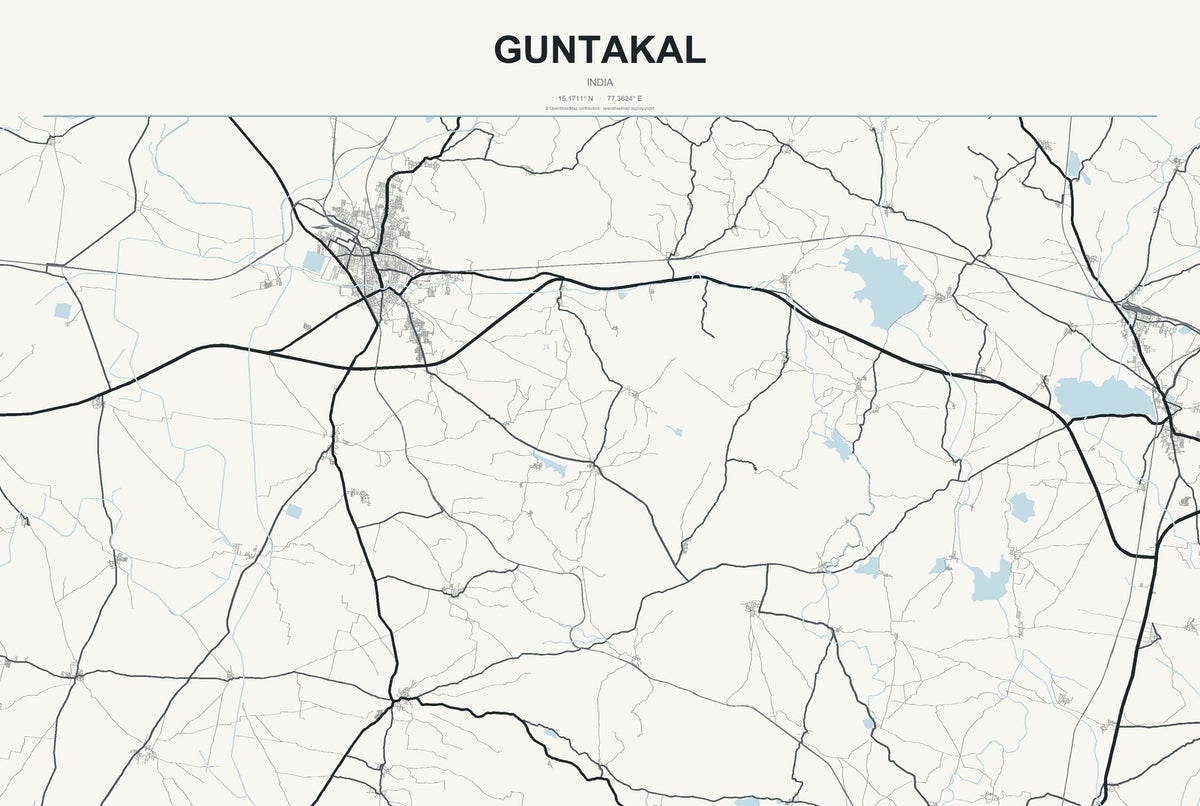 Guntakal, India City Map Aluminum Sign in Headline Atlas style