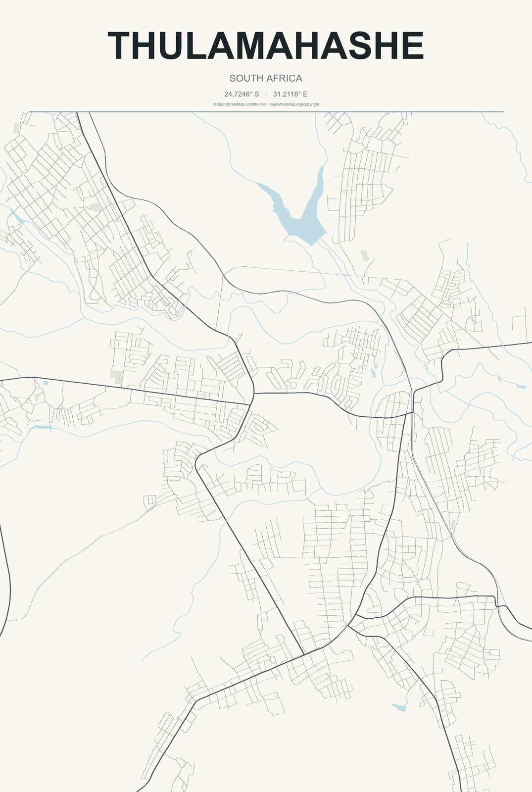 Thulamahashe, South Africa City Map Aluminum Sign in Headline Atlas style
