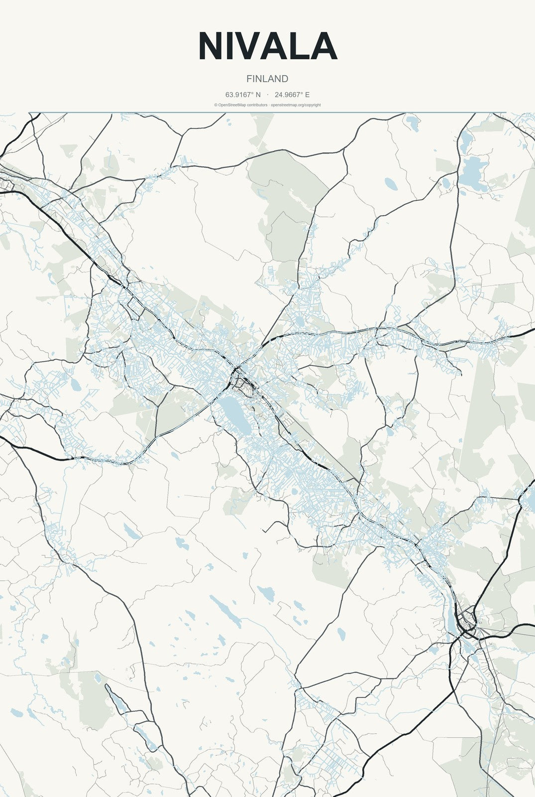 Nivala, Finland City Map Aluminum Sign in Headline Atlas style