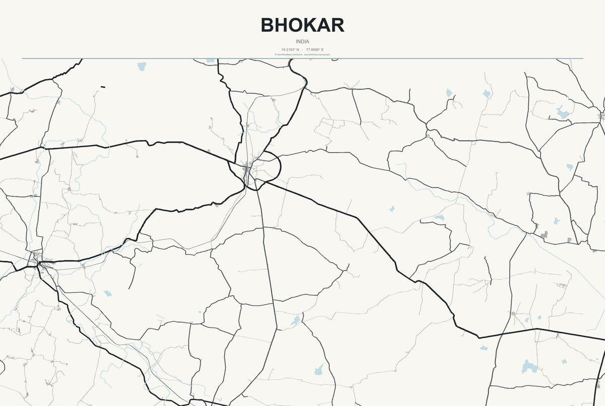 Bhokar, India City Map Aluminum Sign in Headline Atlas style
