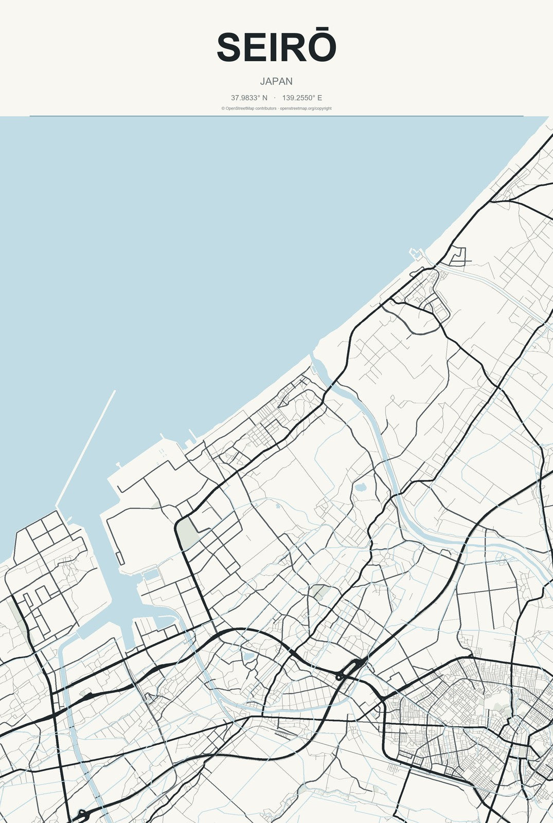 Seirō, Japan City Map Aluminum Sign in Headline Atlas style