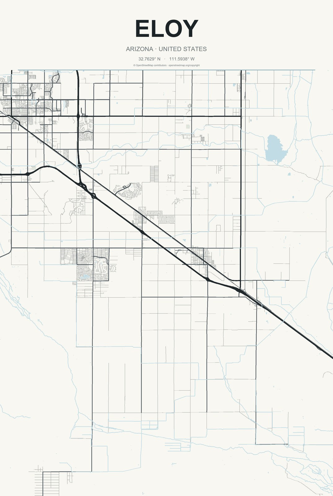 Eloy, Arizona City Map Aluminum Sign in Headline Atlas style