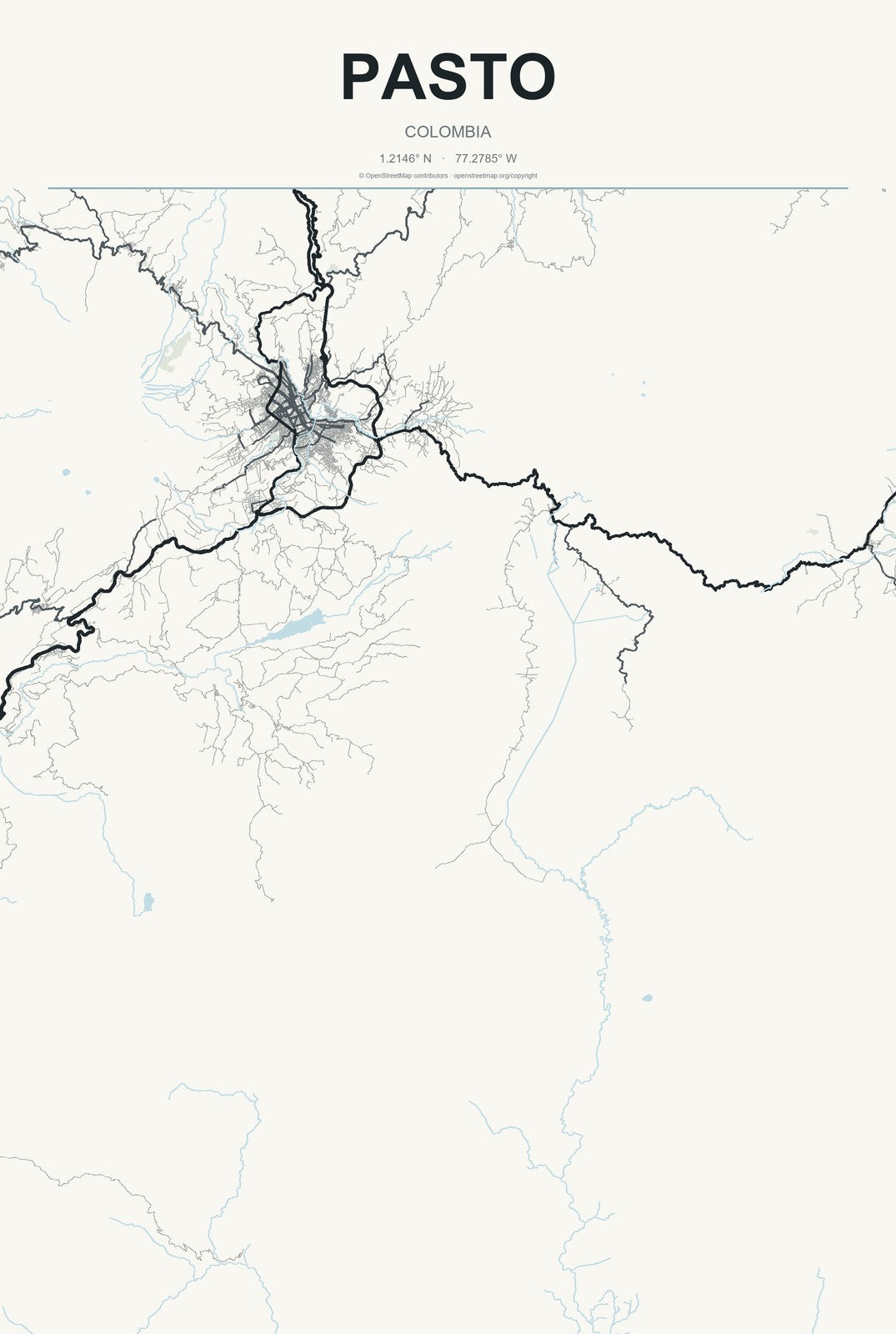 Pasto, Colombia City Map Aluminum Sign in Headline Atlas style