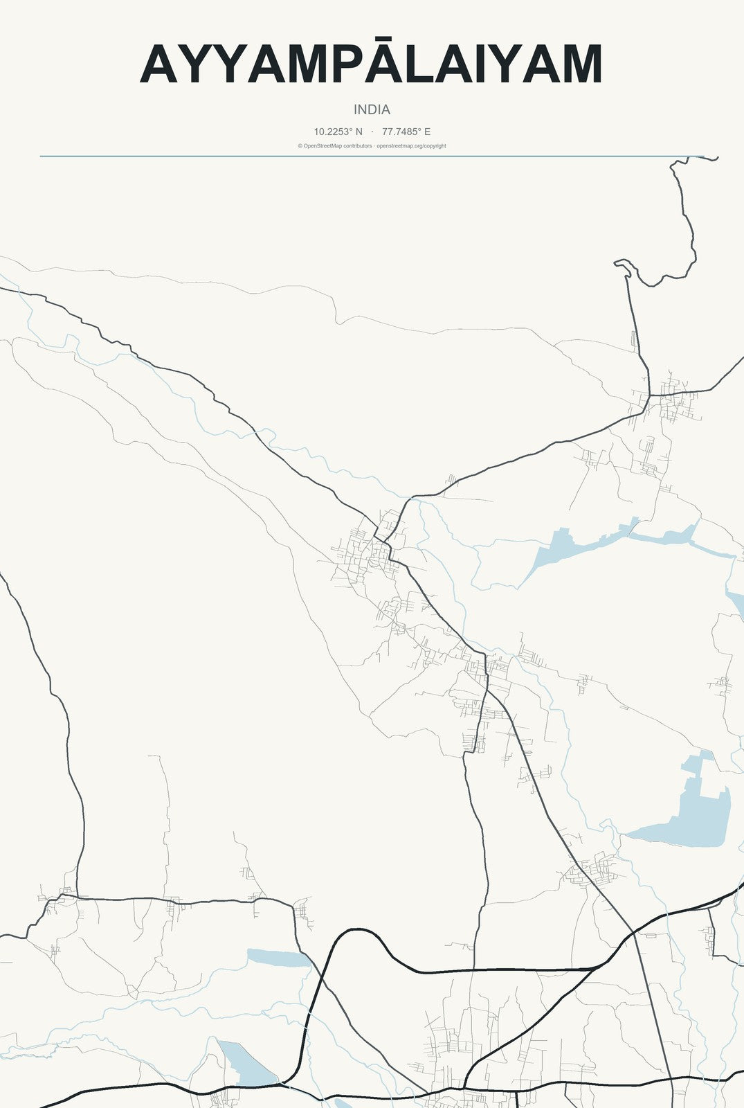 Ayyampālaiyam, India City Map Aluminum Sign in Headline Atlas style