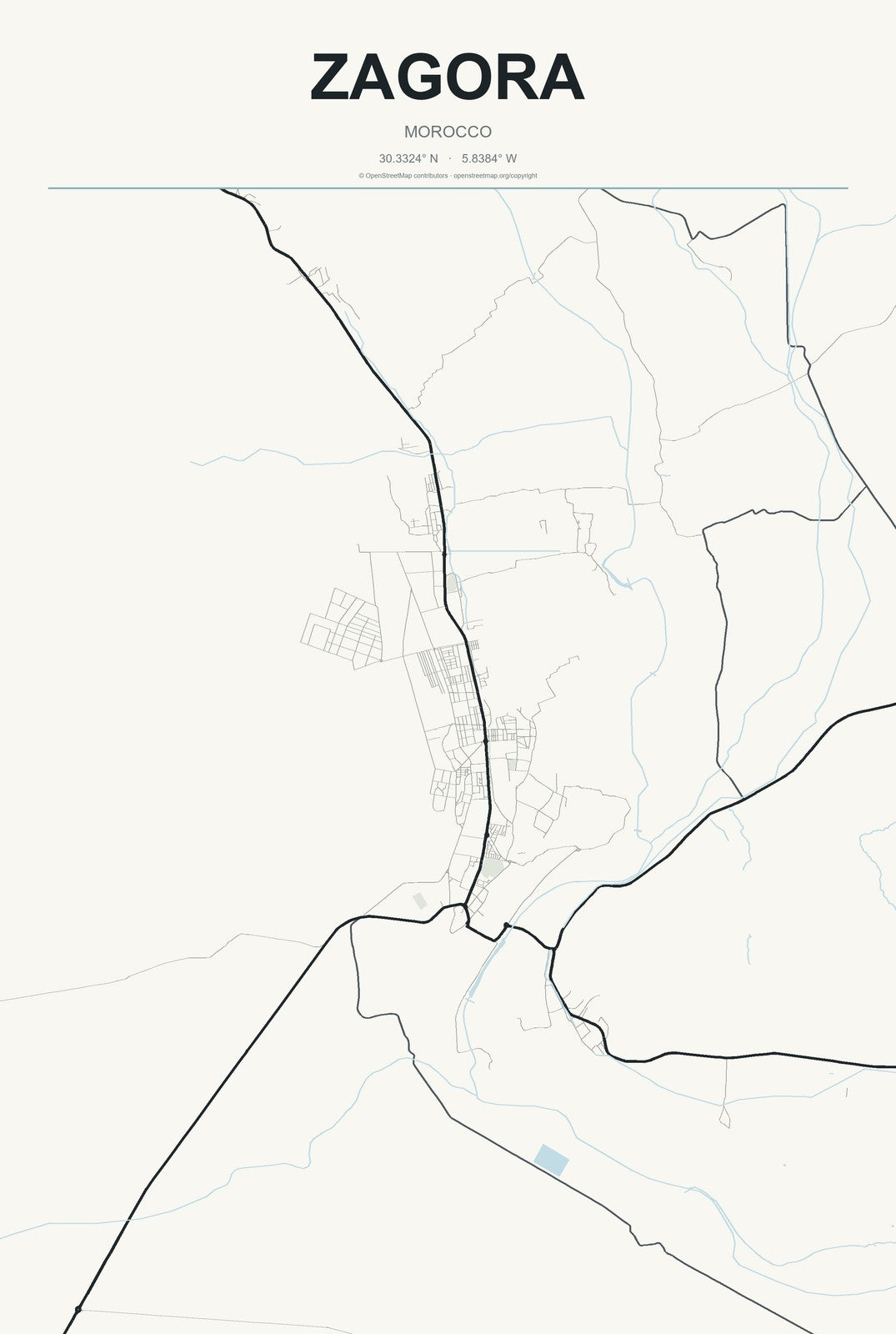 Zagora, Morocco City Map Aluminum Sign in Headline Atlas style