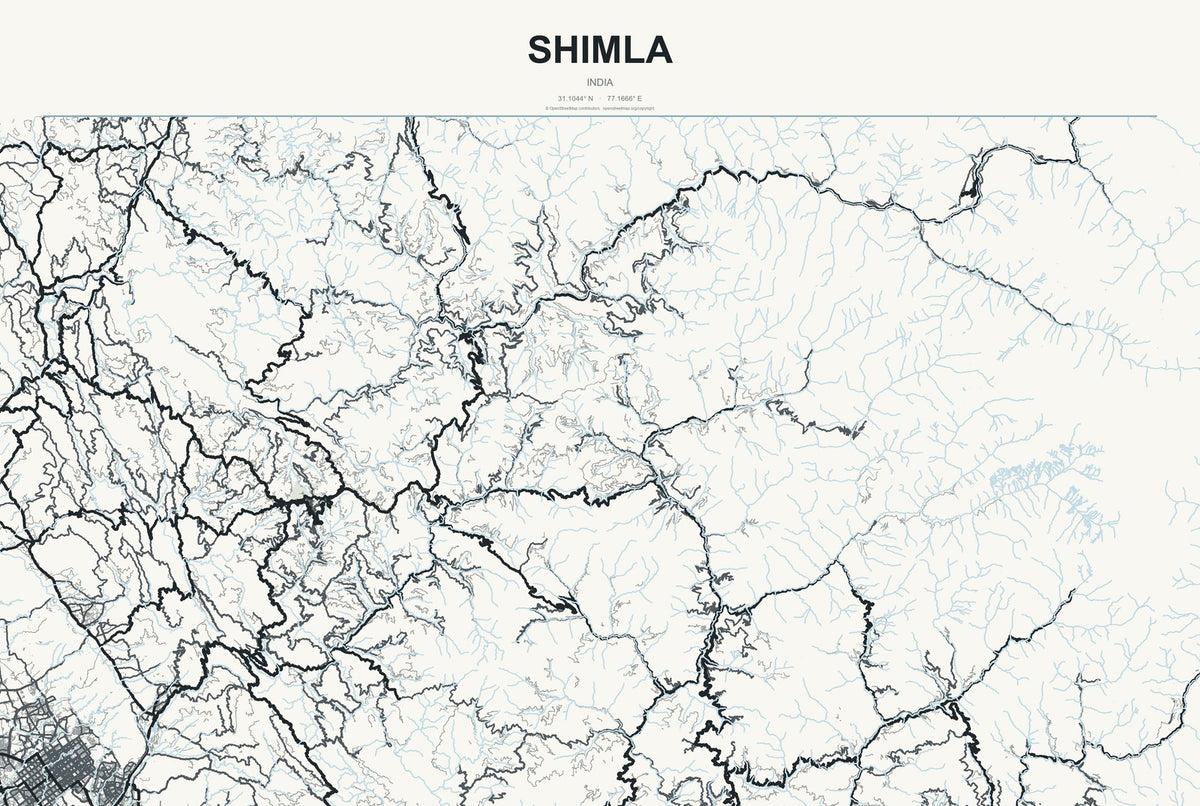 Shimla, India City Map Aluminum Sign in Headline Atlas style