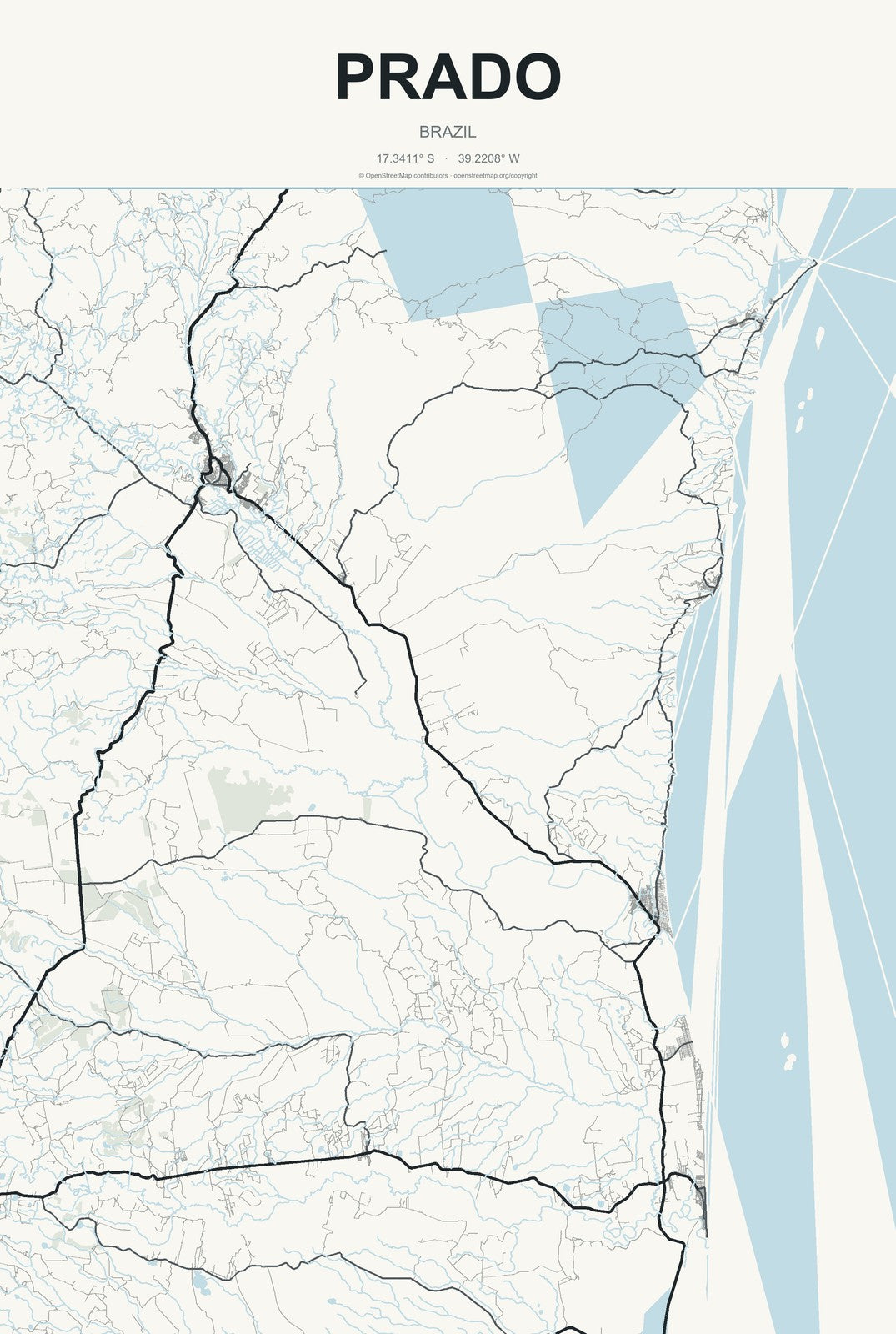 Prado, Brazil City Map Aluminum Sign in Headline Atlas style