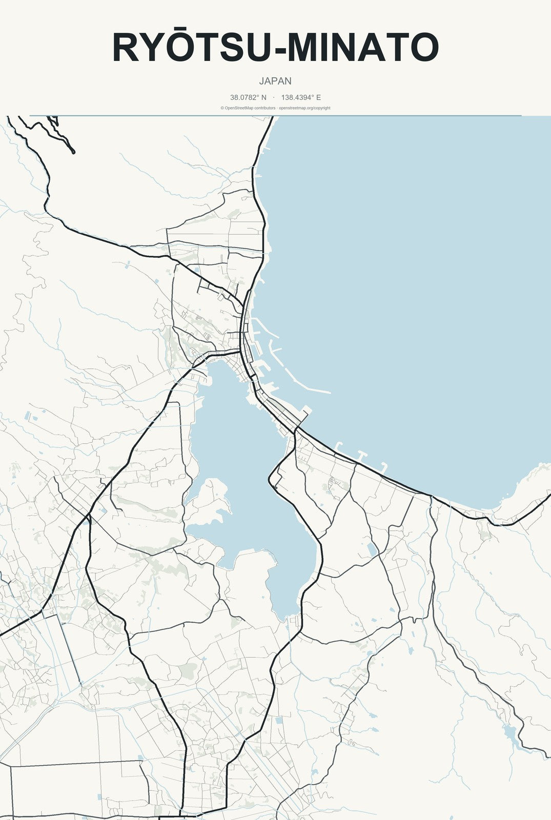 Ryōtsu-minato, Japan City Map Aluminum Sign in Headline Atlas style