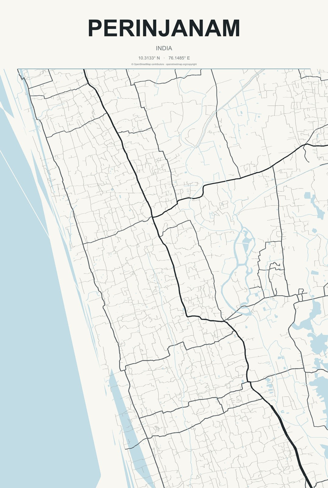 Perinjanam, India City Map Aluminum Sign in Headline Atlas style
