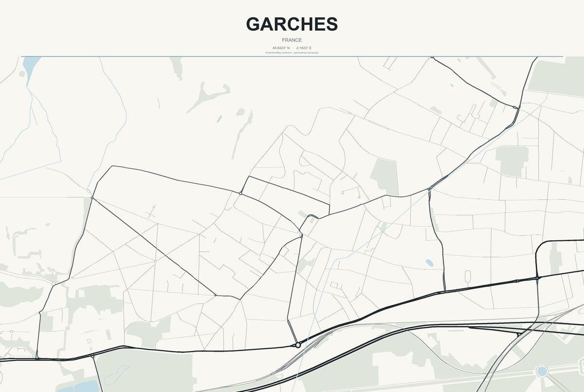 Garches, France City Map Aluminum Sign in Headline Atlas style