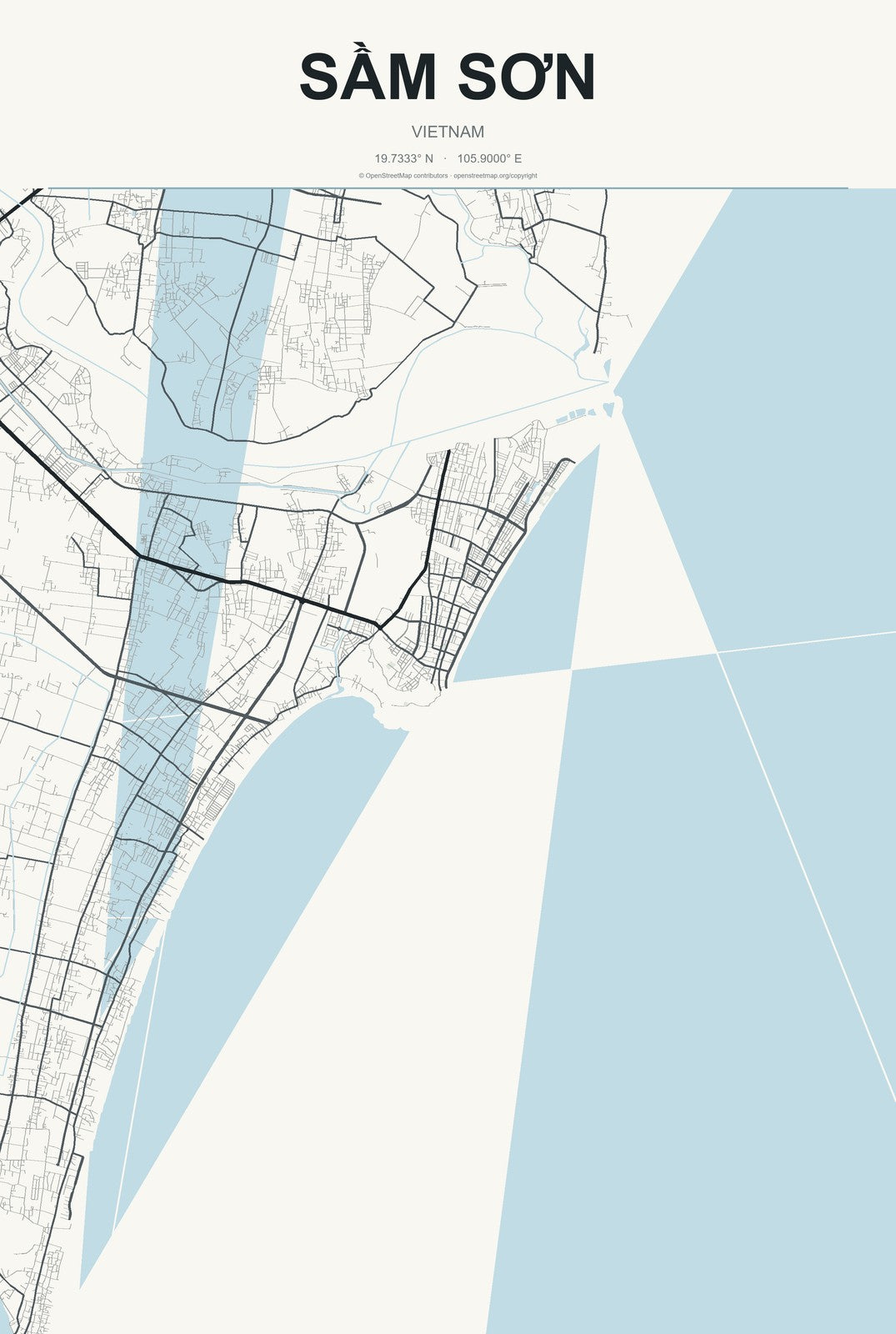 Sầm Sơn, Vietnam City Map Aluminum Sign in Headline Atlas style