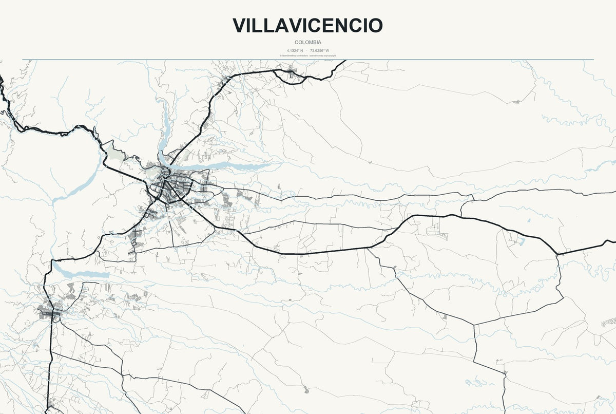 Villavicencio, Colombia City Map Aluminum Sign in Headline Atlas style