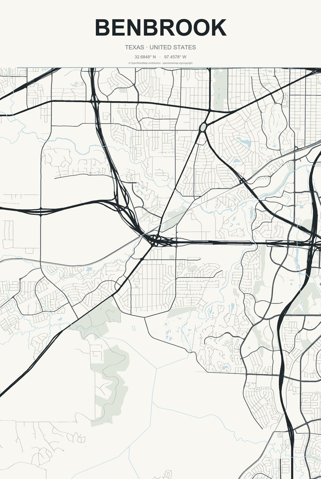 Benbrook, Texas City Map Aluminum Sign in Headline Atlas style