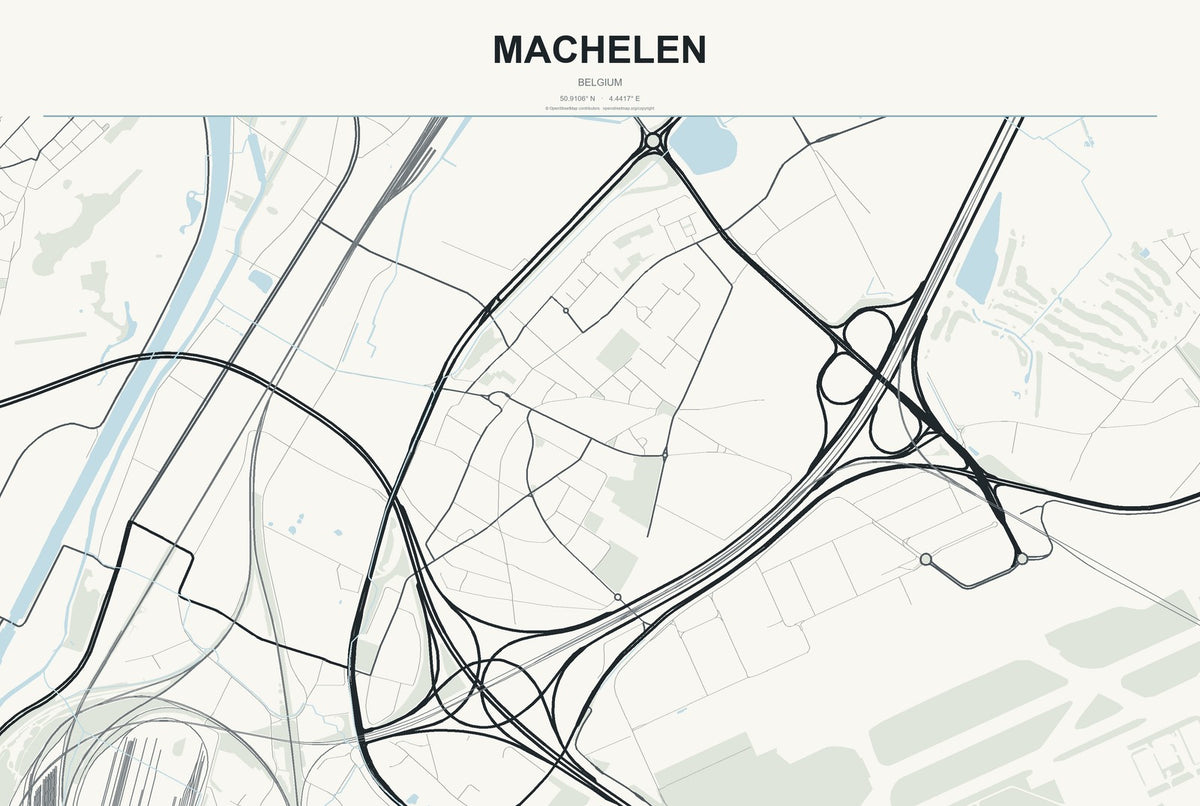 Machelen, Belgium City Map Aluminum Sign in Headline Atlas style