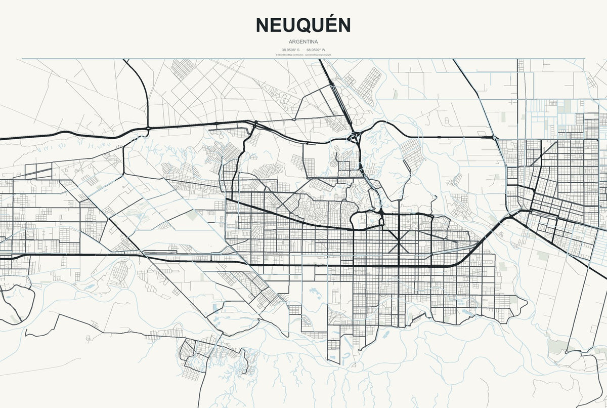 Neuquén, Argentina City Map Aluminum Sign in Headline Atlas style