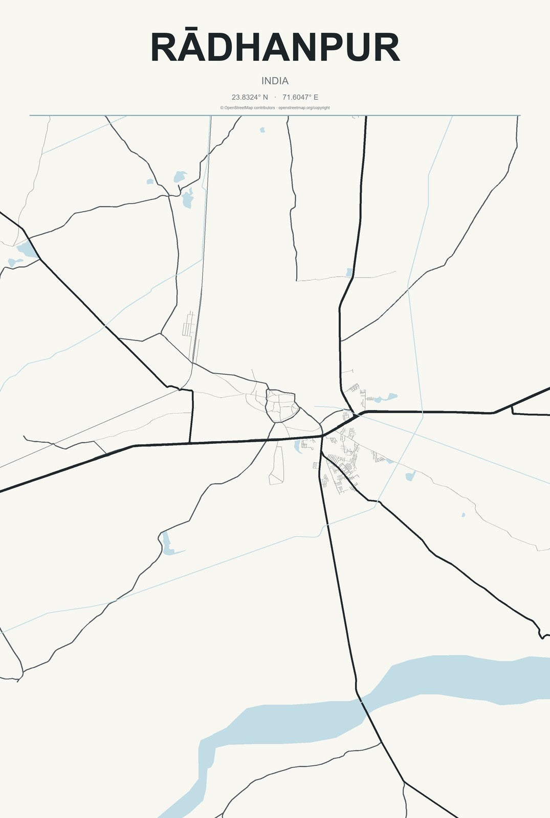 Rādhanpur, India City Map Aluminum Sign in Headline Atlas style