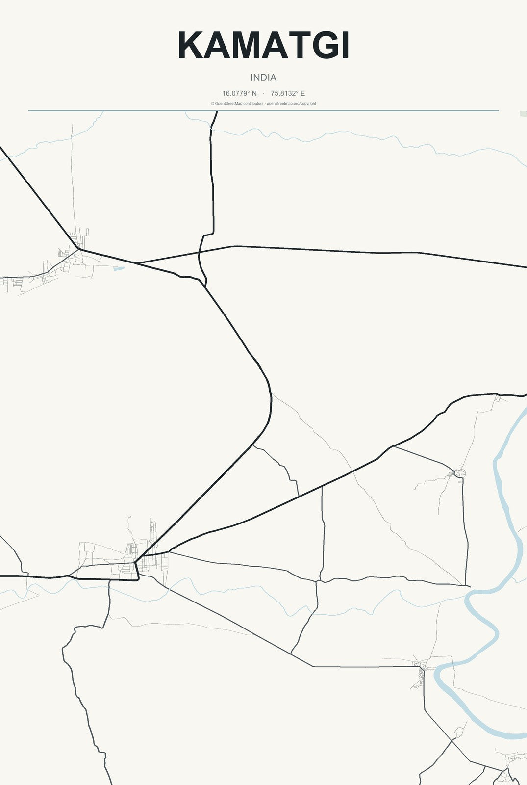 Kamatgi, India City Map Aluminum Sign in Headline Atlas style