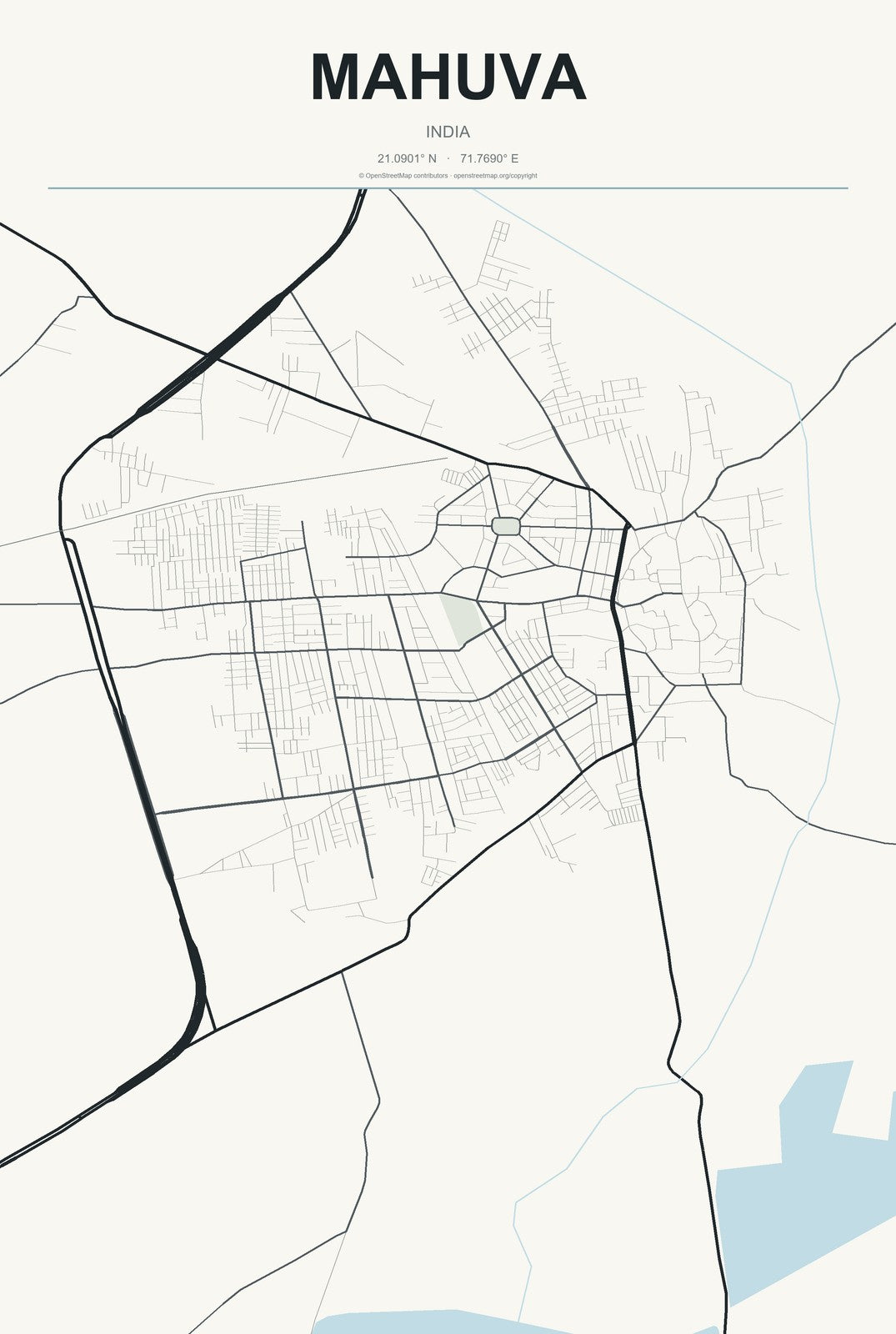 Mahuva, India City Map Aluminum Sign in Headline Atlas style