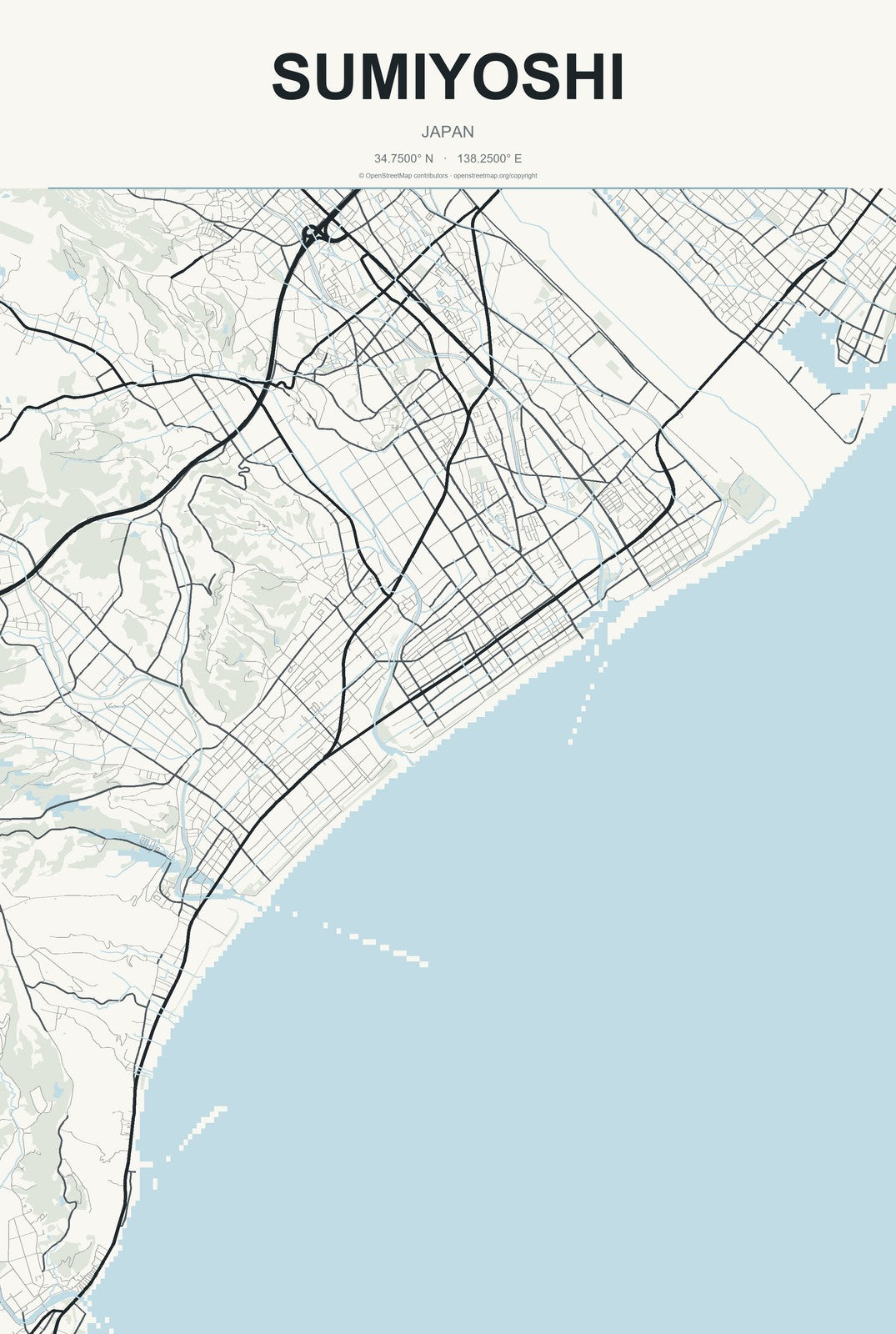 Sumiyoshi, Japan City Map Aluminum Sign in Headline Atlas style