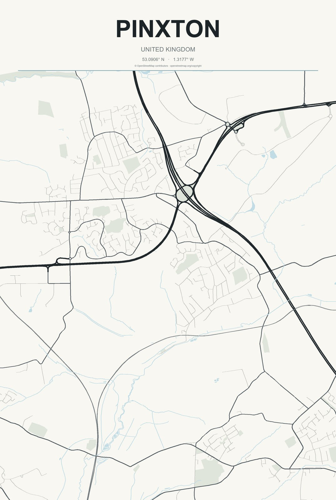 Pinxton, United Kingdom City Map Aluminum Sign in Headline Atlas style