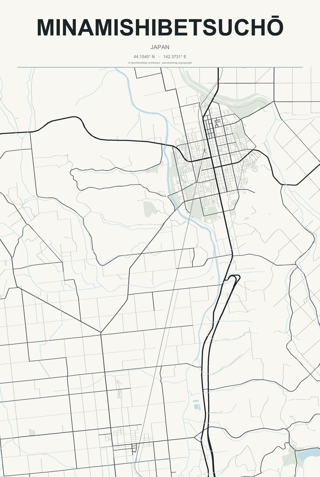 Minamishibetsuchō, Japan City Map Aluminum Sign in Headline Atlas style