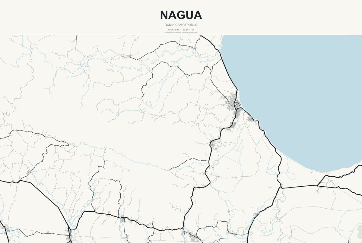 Nagua, Dominican Republic City Map Aluminum Sign in Headline Atlas style