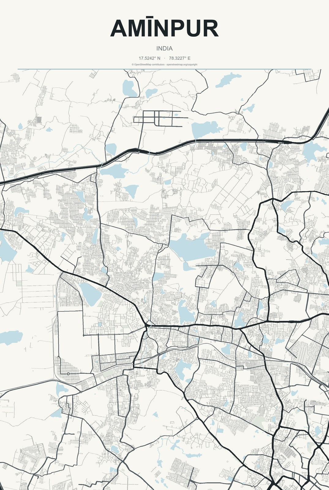 Amīnpur, India City Map Aluminum Sign in Headline Atlas style