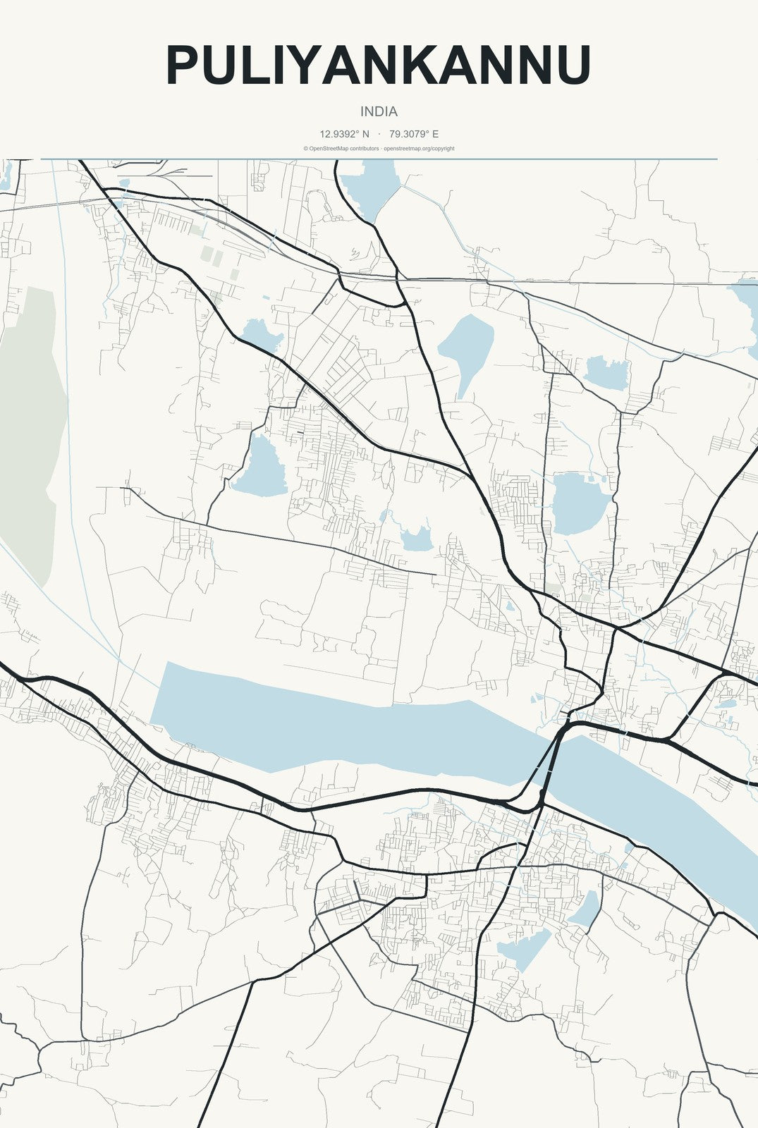 Puliyankannu, India City Map Aluminum Sign in Headline Atlas style