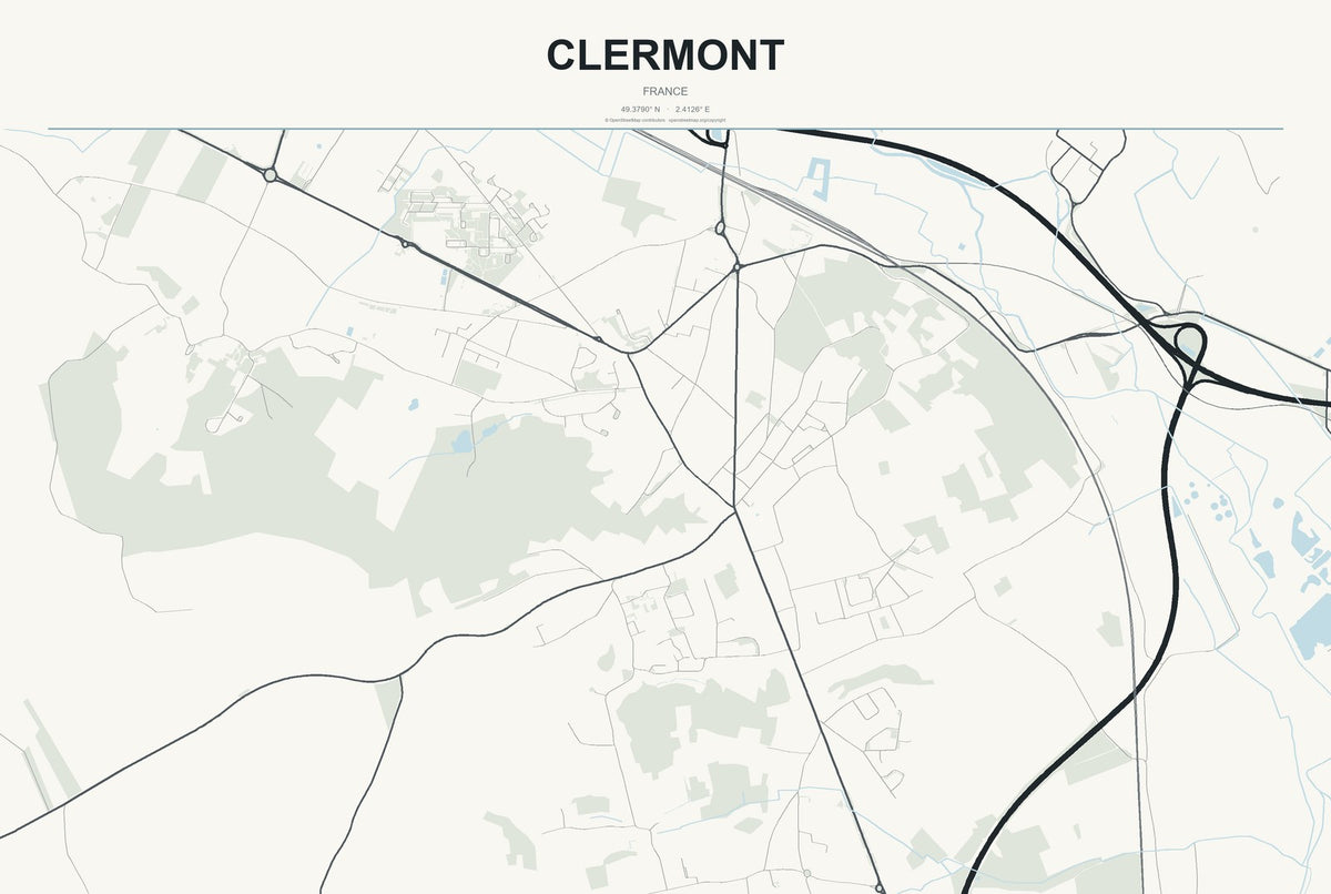 Clermont, France City Map Aluminum Sign in Headline Atlas style